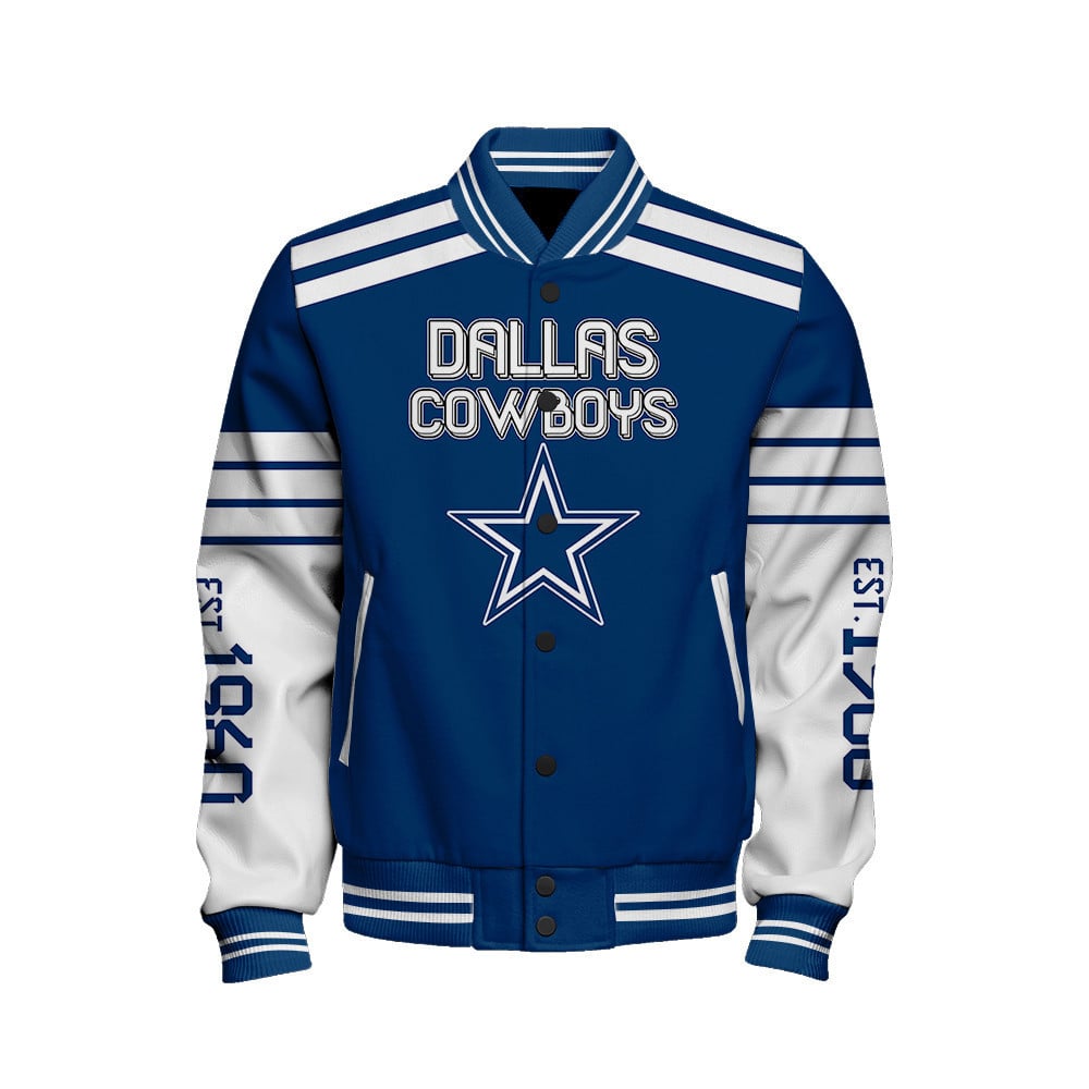 Dallas Cowboys Skull And Gloves Pattern Varsity Jacket - Famjoys Dallas Cowboys Skull And Gloves Pattern Varsity Jacket - Famjoys