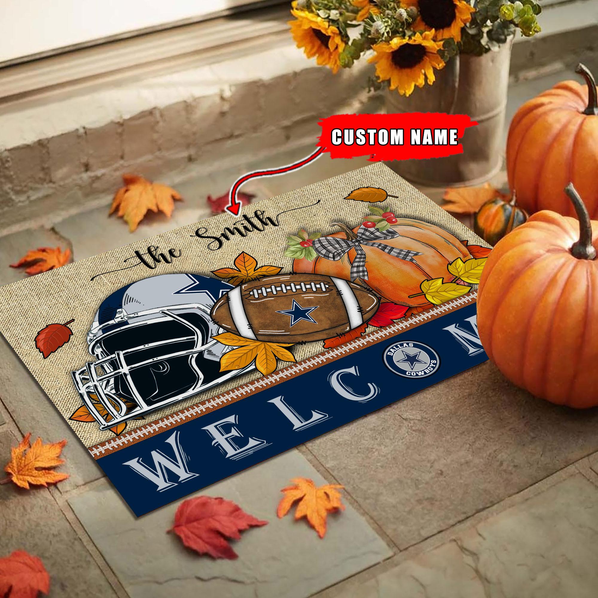 Dallas Cowboys Welcome Fall Football Doormat - Famjoys Dallas Cowboys Welcome Fall Football Doormat - Famjoys