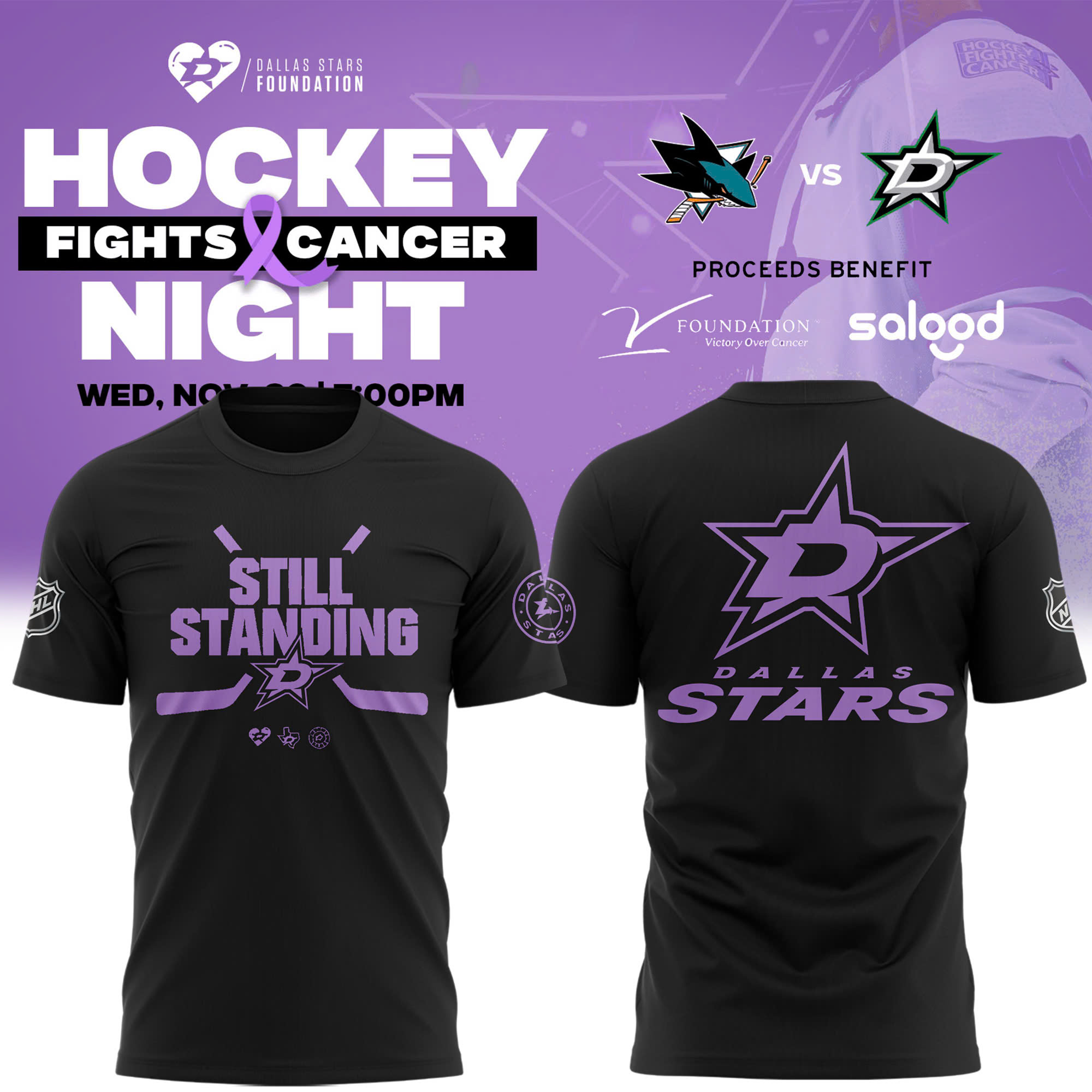 Dallas Stars Hockey Fights x Cancer Night Tee - Famjoys Dallas Stars Hockey Fights x Cancer Night Tee - Famjoys