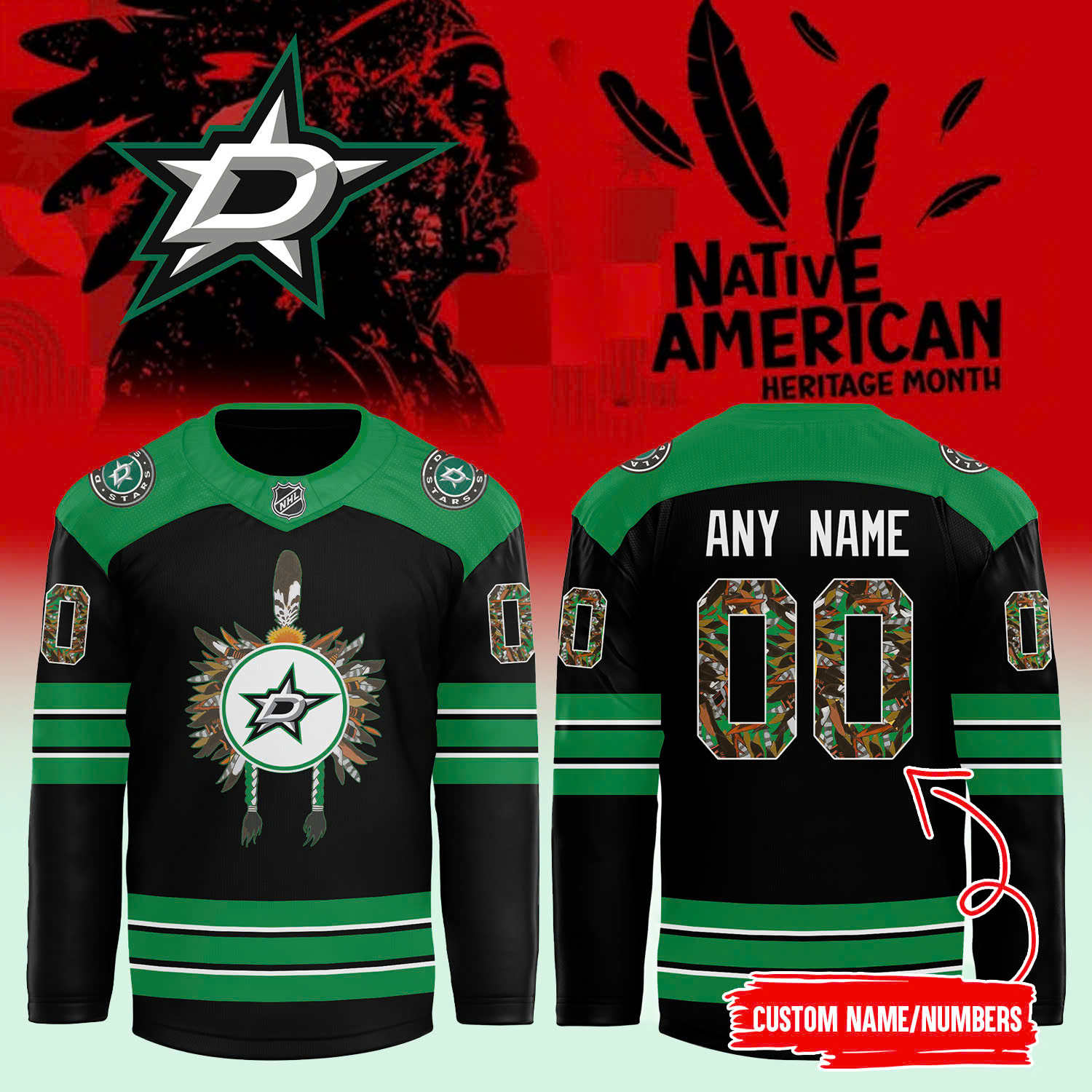 Dallas Stars x NHL Native American Heritage Month Premium Jersey - Famjoys Dallas Stars x NHL Native American Heritage Month Premium Jersey - Famjoys
