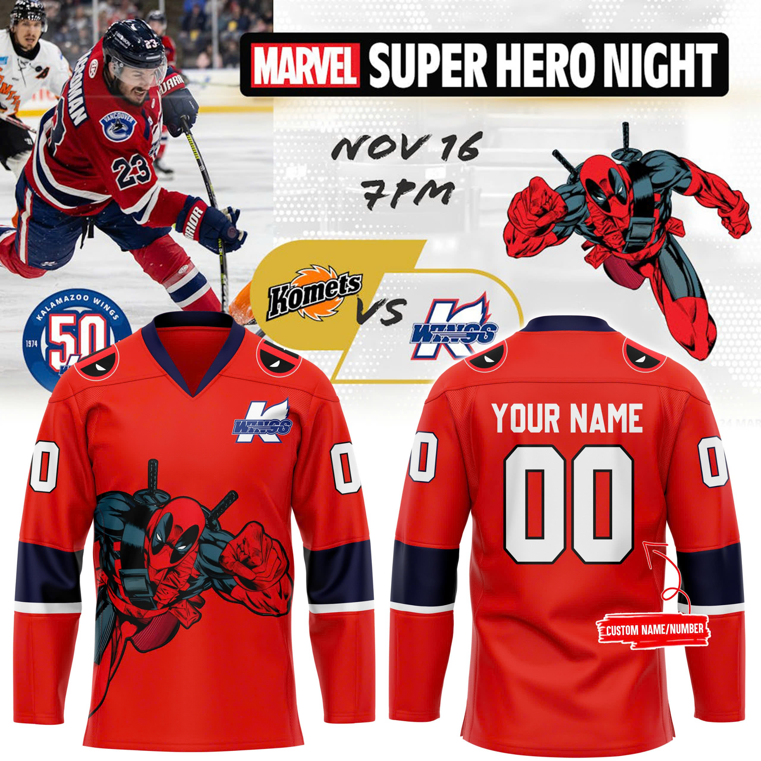 Deadpool Jersey for Marvel Super Hero Night 2024 - Famjoys Deadpool Jersey for Marvel Super Hero Night 2024 - Famjoys