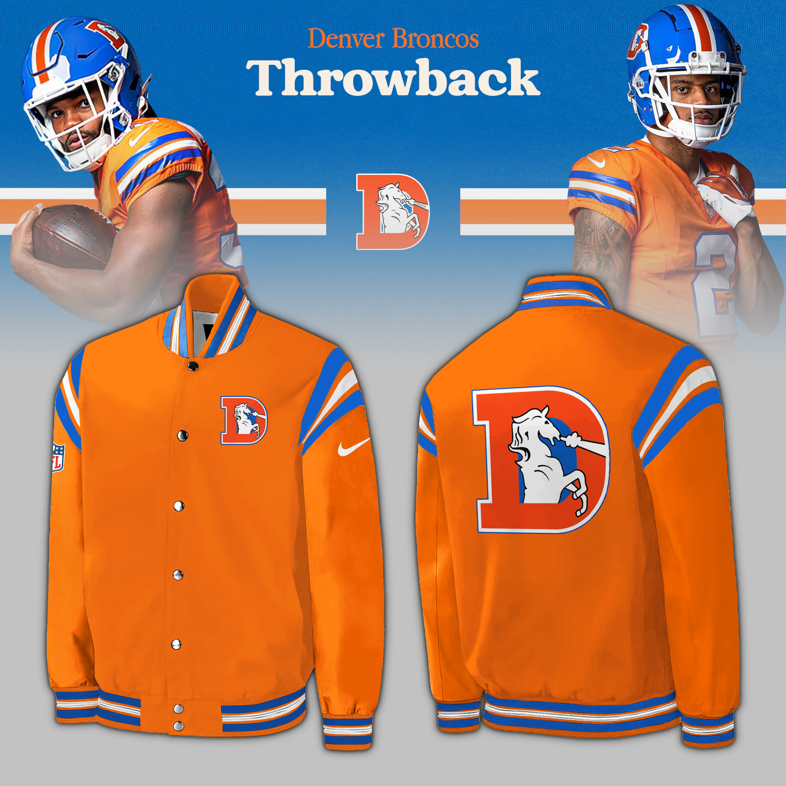 Denver Broncos 2024 Throwback 1977 Orange Crush Baseball Jakcet - Famjoys Denver Broncos 2024 Throwback 1977 Orange Crush Baseball Jakcet - Famjoys