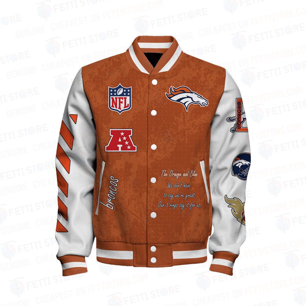 Denver Broncos 3X Champions Print Varsity Jacket SFAT V9 - Famjoys Denver Broncos 3X Champions Print Varsity Jacket SFAT V9 - Famjoys