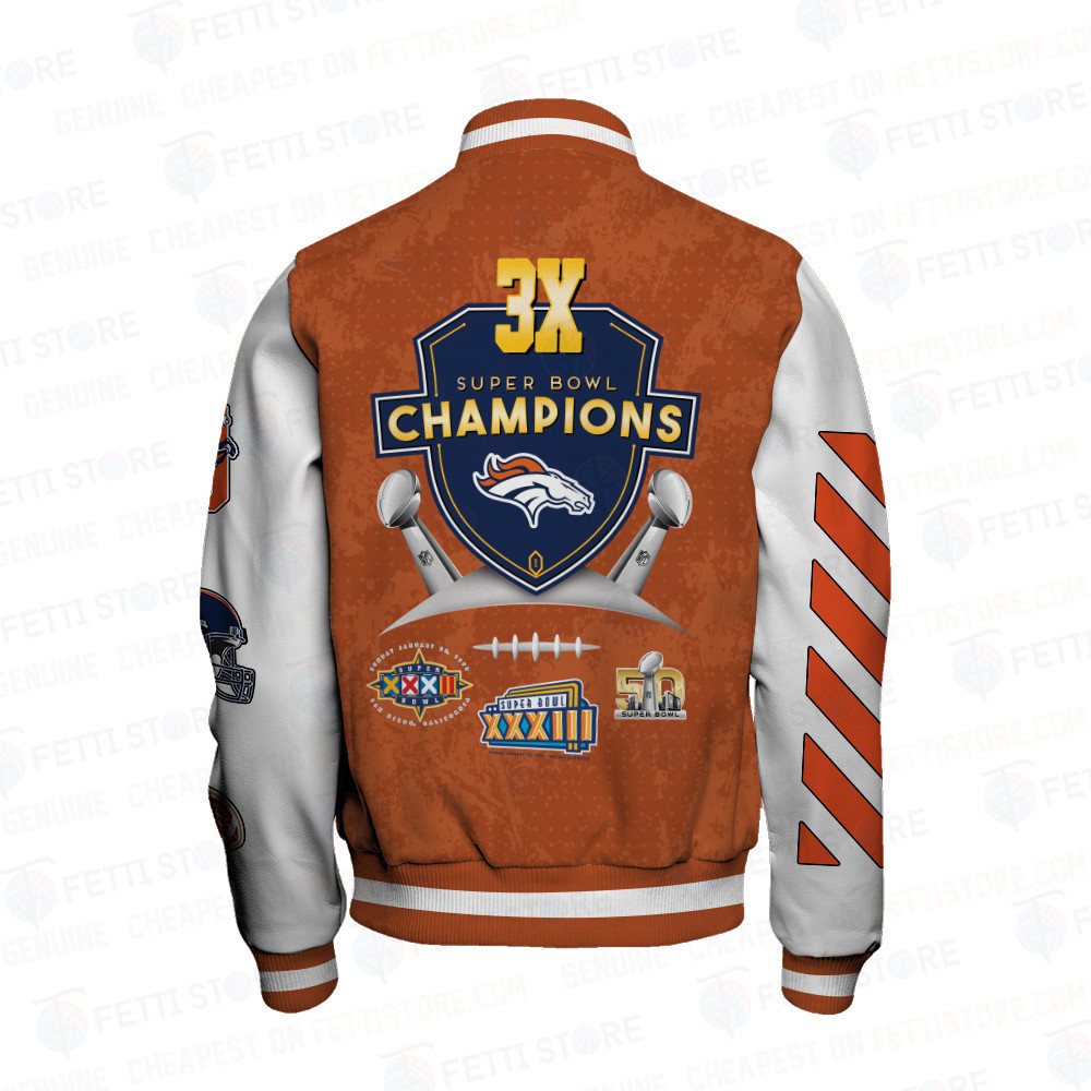 Denver Broncos 3X Champions Print Varsity Jacket SFAT V9 - Famjoys Denver Broncos 3X Champions Print Varsity Jacket SFAT V9 - Famjoys