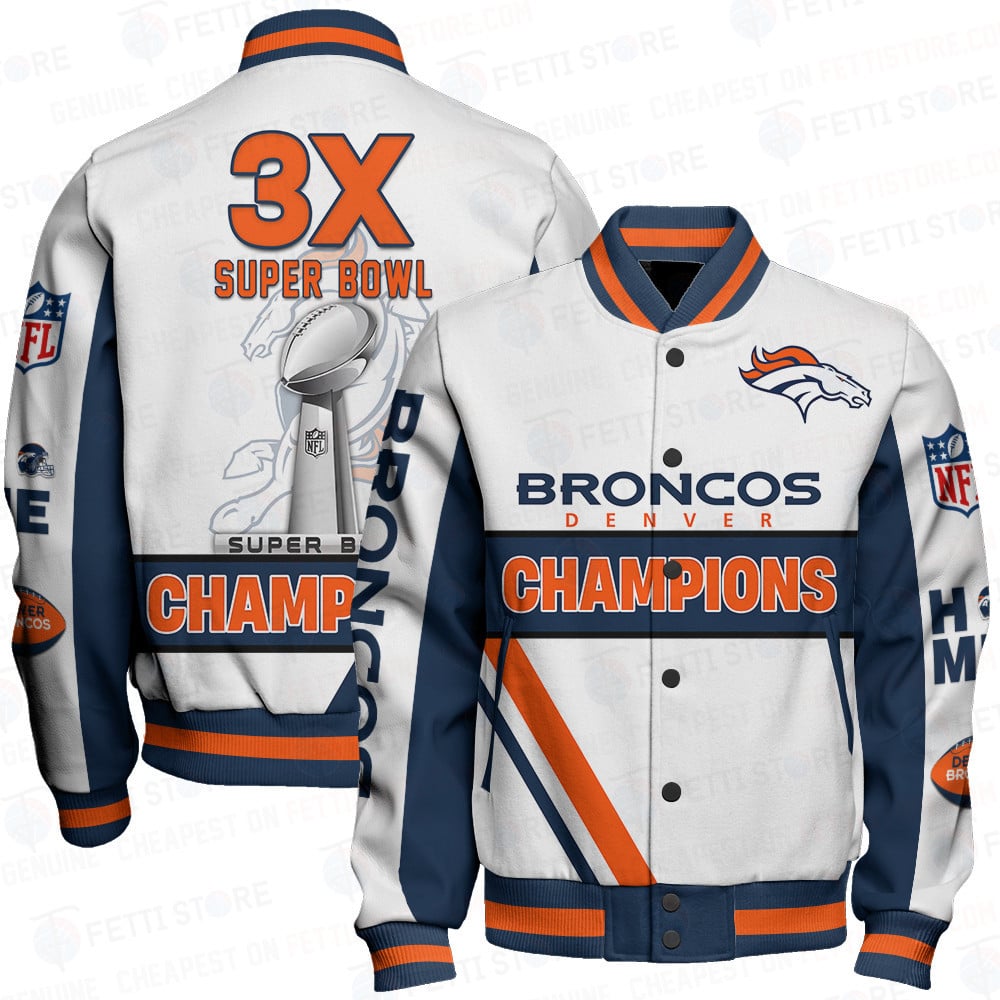 Denver Broncos 3X Super Bowl Champions Design Varsity Jacket - Famjoys Denver Broncos 3X Super Bowl Champions Design Varsity Jacket - Famjoys