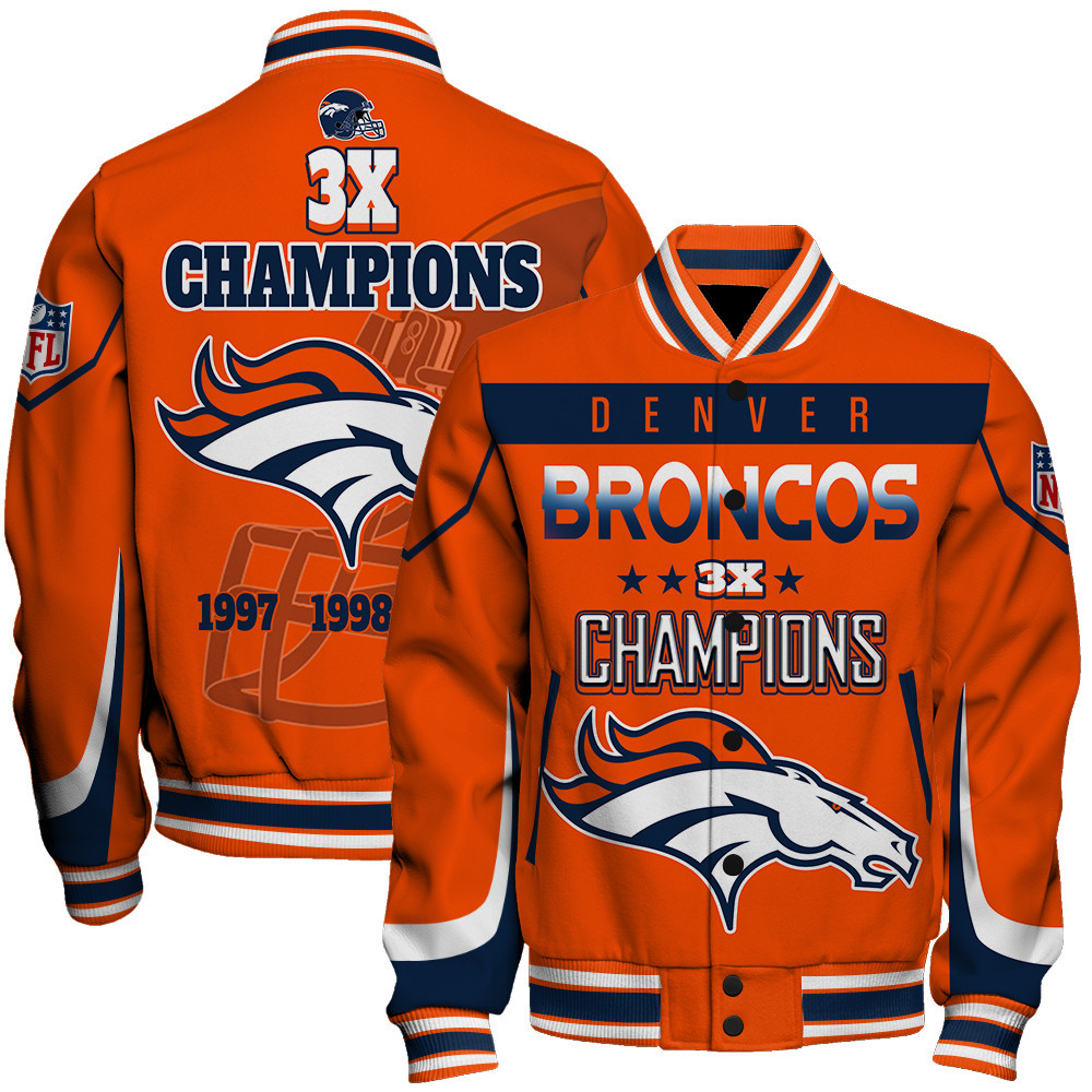 Denver Broncos 3X Super Bowl Champions Varsity Jacket - Famjoys Denver Broncos 3X Super Bowl Champions Varsity Jacket - Famjoys