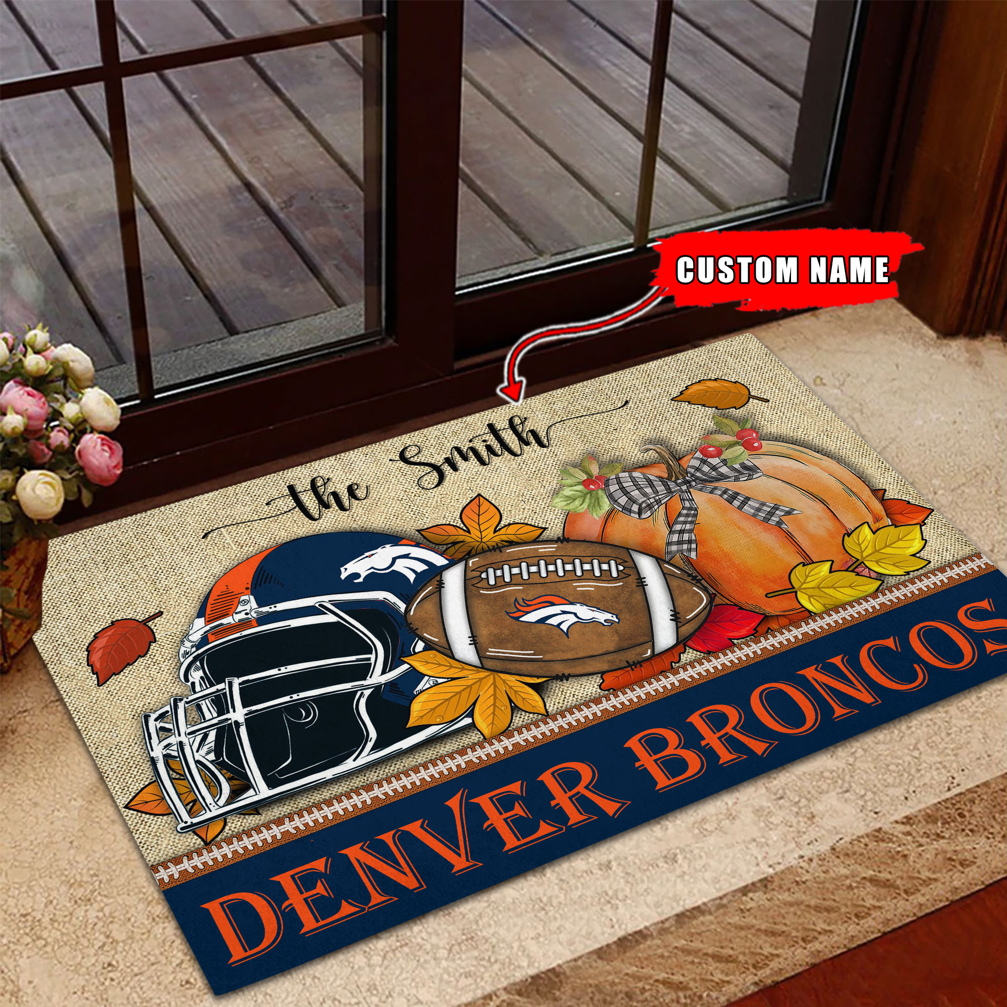 Denver Broncos Fall Football Doormat - Famjoys Denver Broncos Fall Football Doormat - Famjoys