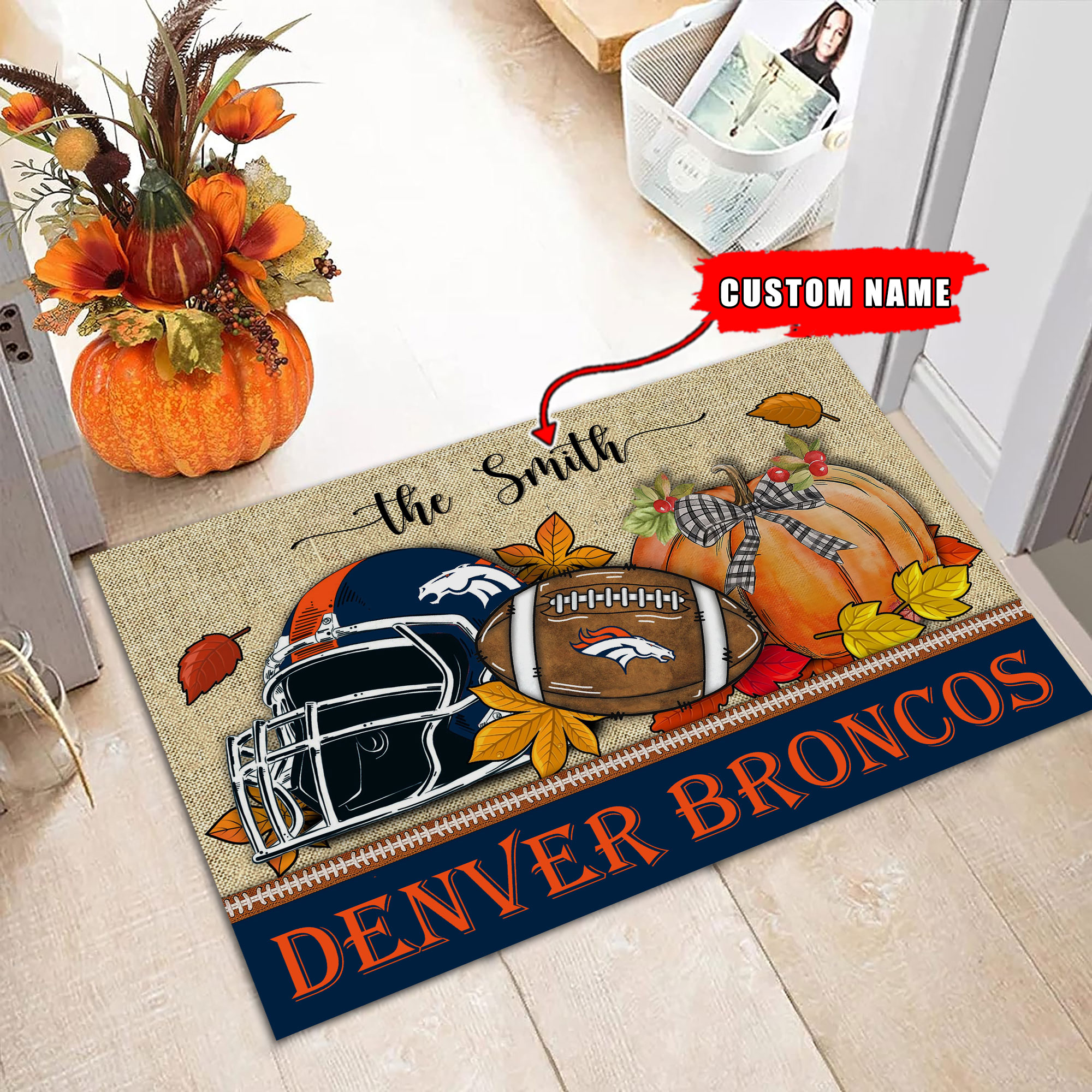 Denver Broncos Fall Football Doormat - Famjoys Denver Broncos Fall Football Doormat - Famjoys