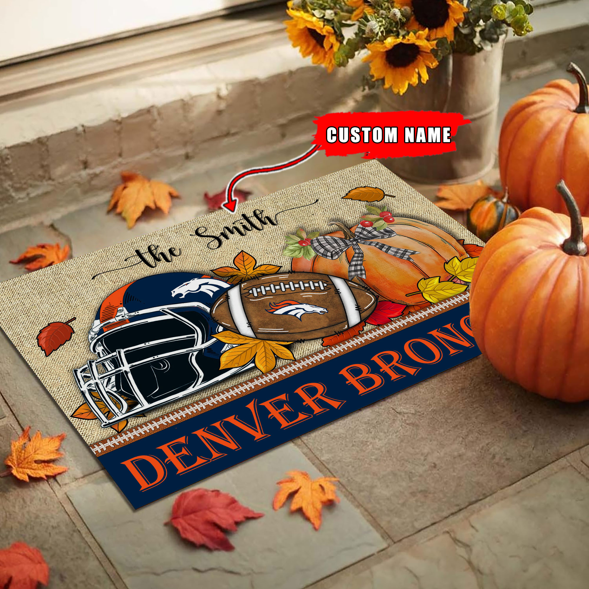 Denver Broncos Fall Football Doormat - Famjoys Denver Broncos Fall Football Doormat - Famjoys
