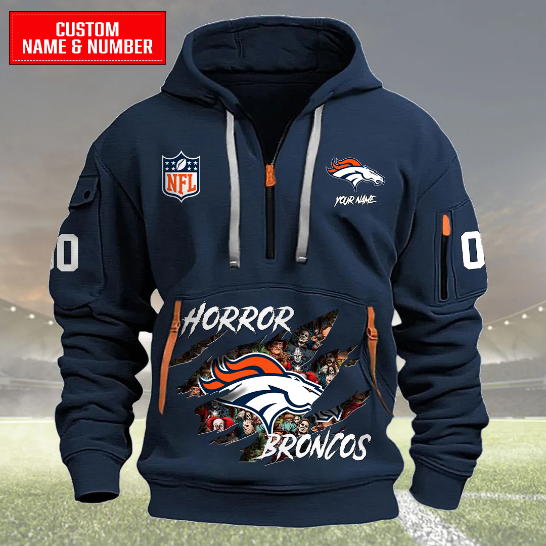 Denver Broncos Halloween Horror Collection Personalize Quarter Zip Hoodie AZCAQZH000021 - Famjoys Denver Broncos Halloween Horror Collection Personalize Quarter Zip Hoodie AZCAQZH000021 - Famjoys
