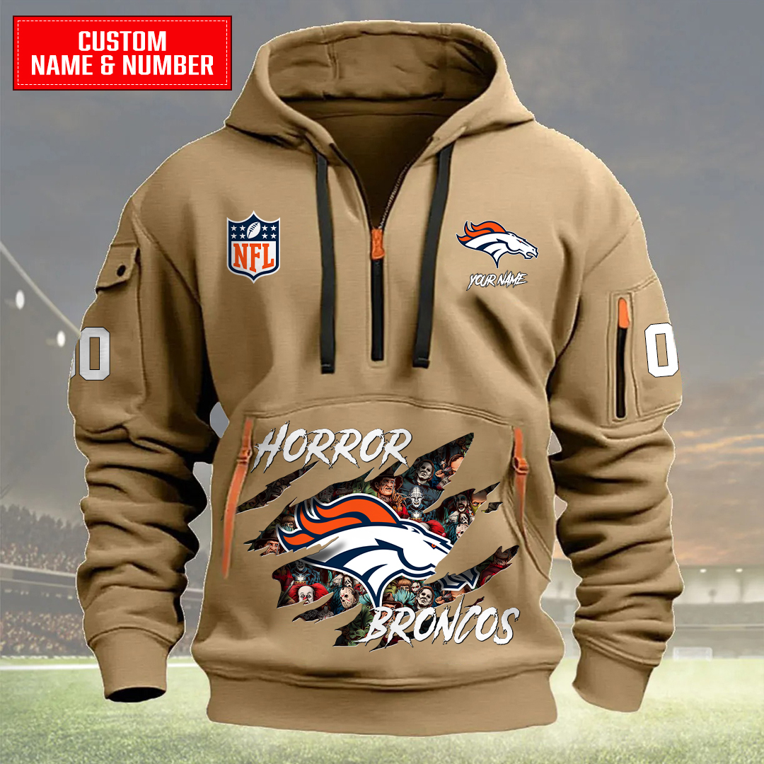 Denver Broncos Halloween Horror Collection Personalize Quarter Zip Hoodie AZCAQZH000021 - Famjoys Denver Broncos Halloween Horror Collection Personalize Quarter Zip Hoodie AZCAQZH000021 - Famjoys