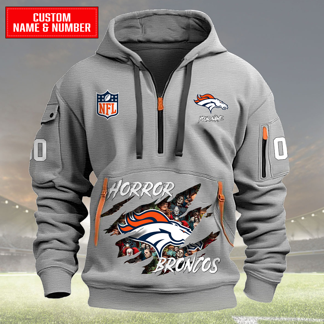 Denver Broncos Halloween Horror Collection Personalize Quarter Zip Hoodie AZCAQZH000021 - Famjoys Denver Broncos Halloween Horror Collection Personalize Quarter Zip Hoodie AZCAQZH000021 - Famjoys