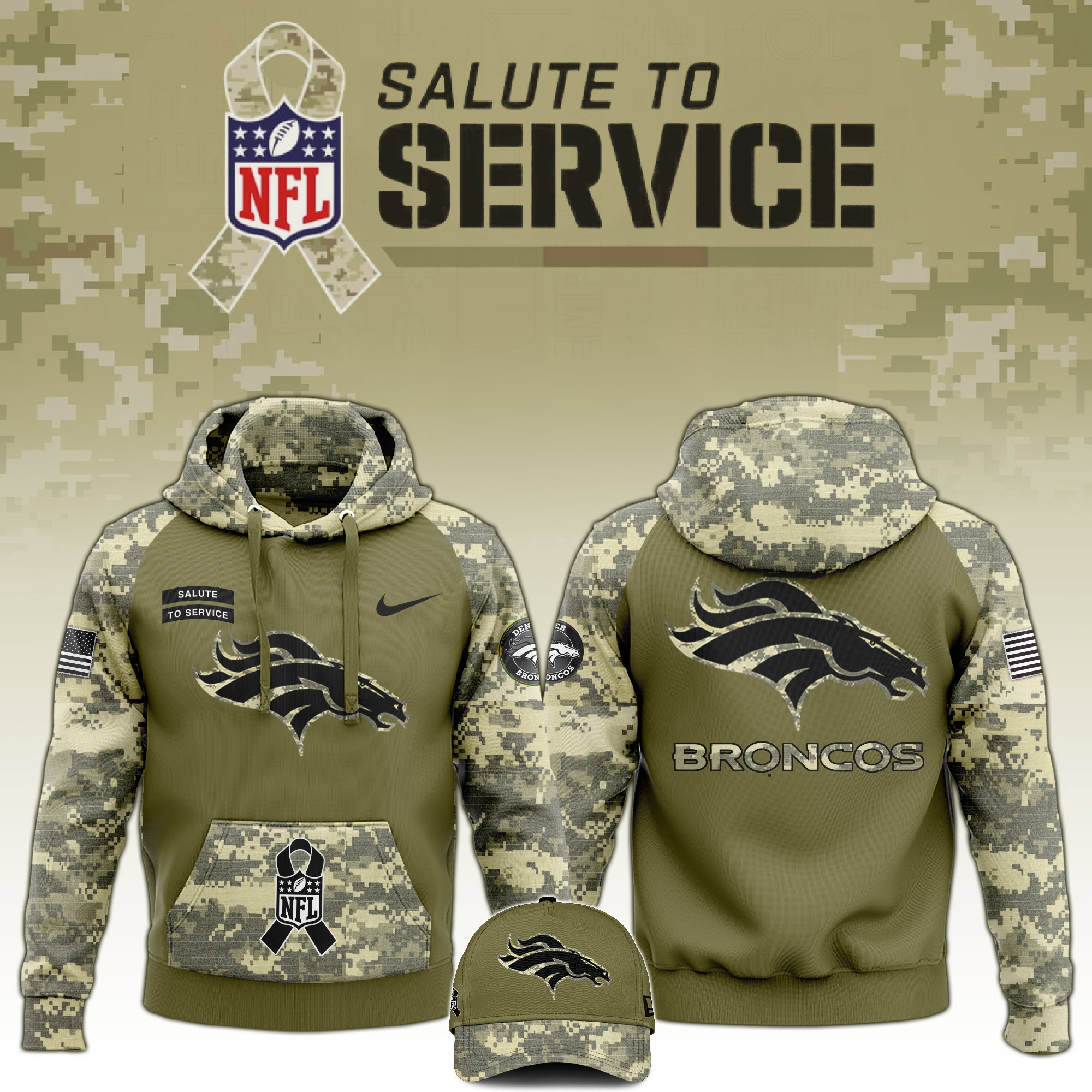 Denver Broncos Hoodie Camo Salute to Service Club L2 - Famjoys Denver Broncos Hoodie Camo Salute to Service Club L2 - Famjoys