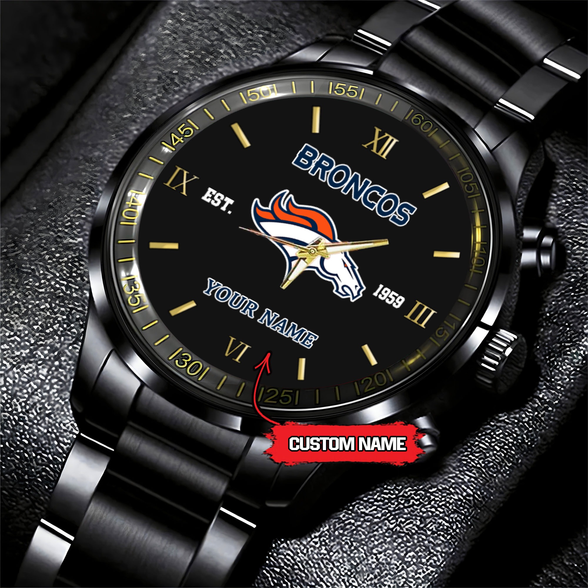 Denver Broncos Metal Black Watch - Famjoys Denver Broncos Metal Black Watch - Famjoys