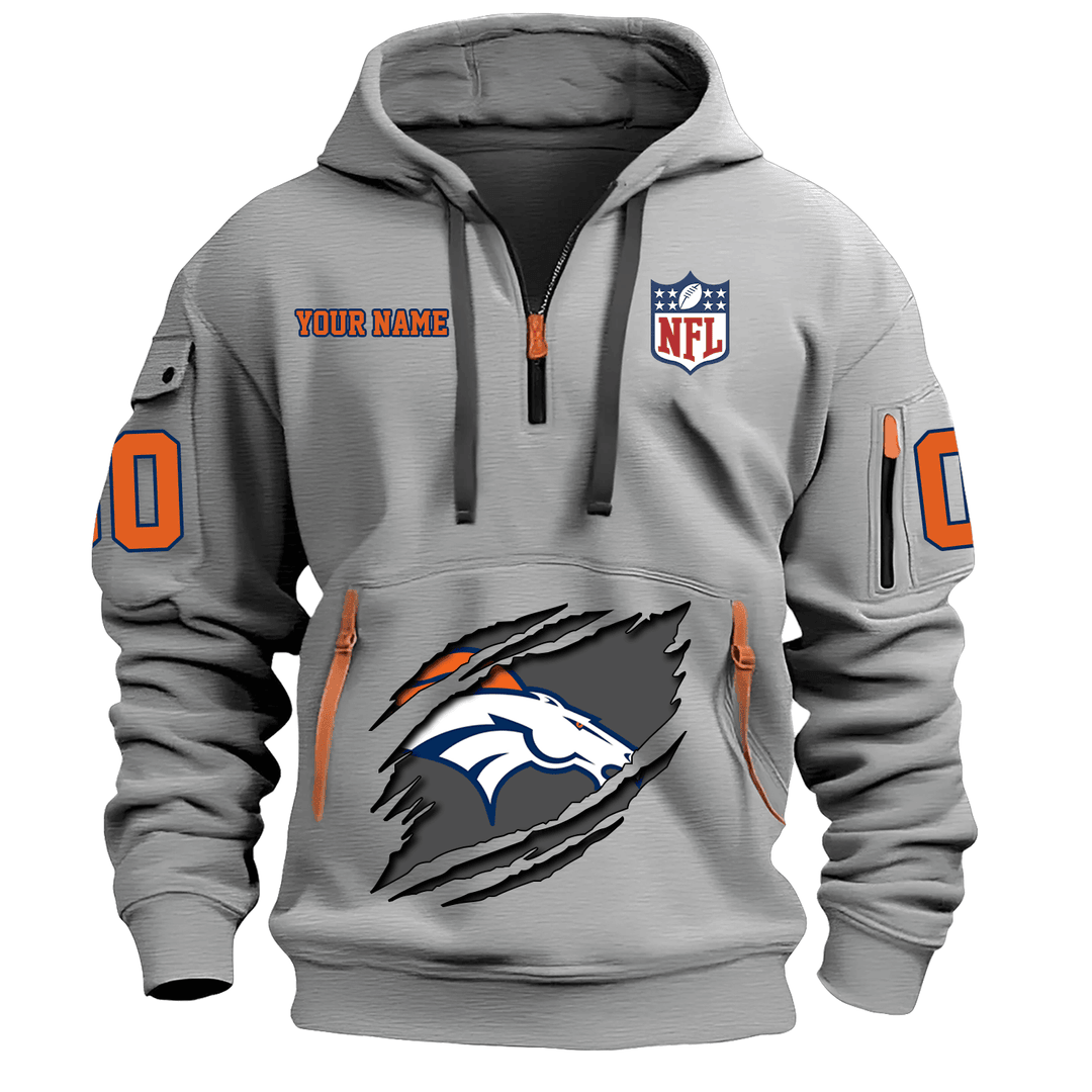 Denver Broncos New Personalized Quarter Zip Hoodie AZBTQZH000080 - Famjoys Denver Broncos New Personalized Quarter Zip Hoodie AZBTQZH000080 - Famjoys