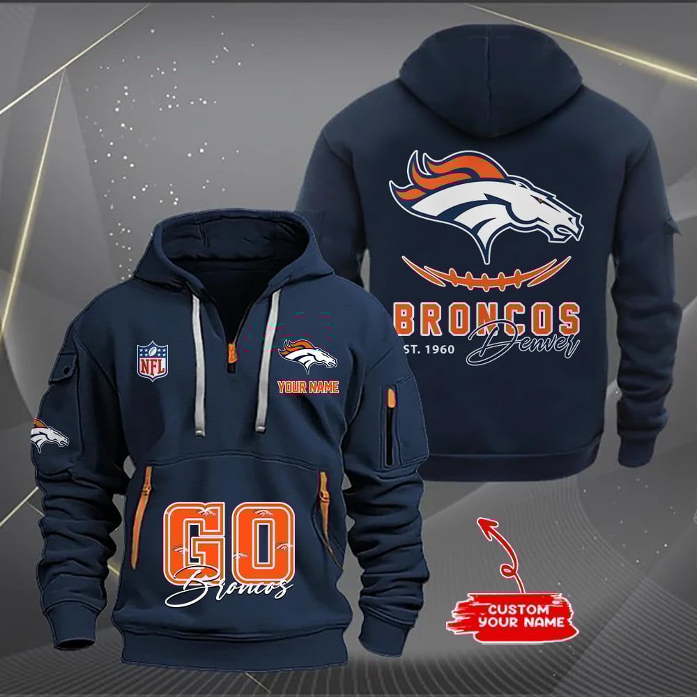Denver Broncos New Personalized Quarter Zip Hoodie AZBTQZH000154 - Famjoys Denver Broncos New Personalized Quarter Zip Hoodie AZBTQZH000154 - Famjoys
