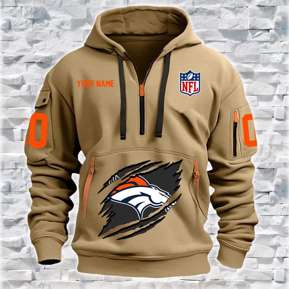 Denver Broncos New Personalized Quarter Zip Hoodie NA003 - Famjoys Denver Broncos New Personalized Quarter Zip Hoodie NA003 - Famjoys