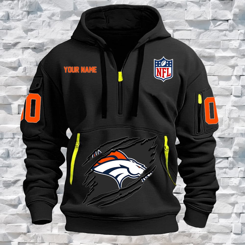 Denver Broncos New Personalized Quarter Zip Hoodie NA003 - Famjoys Denver Broncos New Personalized Quarter Zip Hoodie NA003 - Famjoys