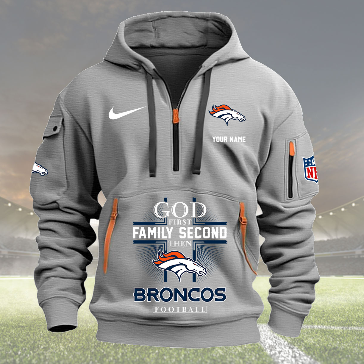 Denver Broncos Personalized Quarter Zip Hoodie New Collection AZBTQZH000250 - Famjoys Denver Broncos Personalized Quarter Zip Hoodie New Collection AZBTQZH000250 - Famjoys