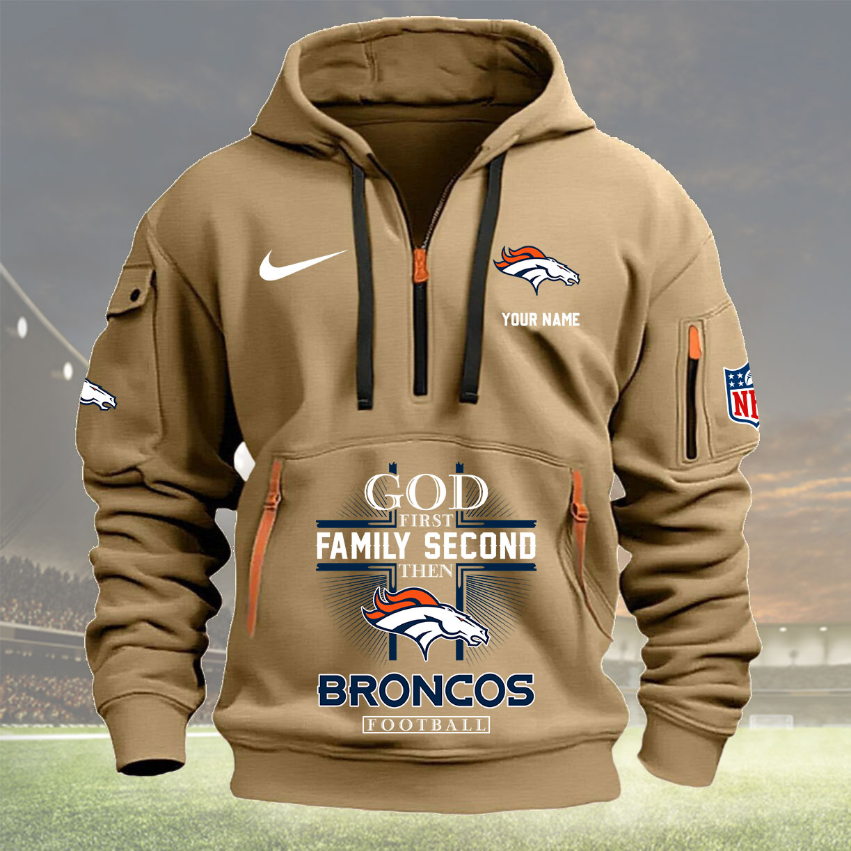Denver Broncos Personalized Quarter Zip Hoodie New Collection AZBTQZH000250 - Famjoys Denver Broncos Personalized Quarter Zip Hoodie New Collection AZBTQZH000250 - Famjoys