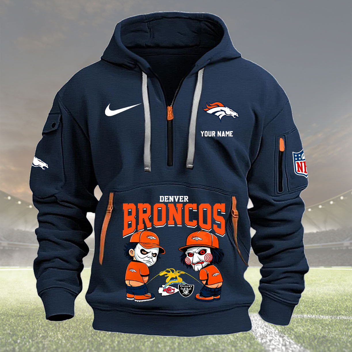 Denver Broncos Personalized Quarter Zip Hoodie New Collection AZBTQZH000284 - Famjoys Denver Broncos Personalized Quarter Zip Hoodie New Collection AZBTQZH000284 - Famjoys