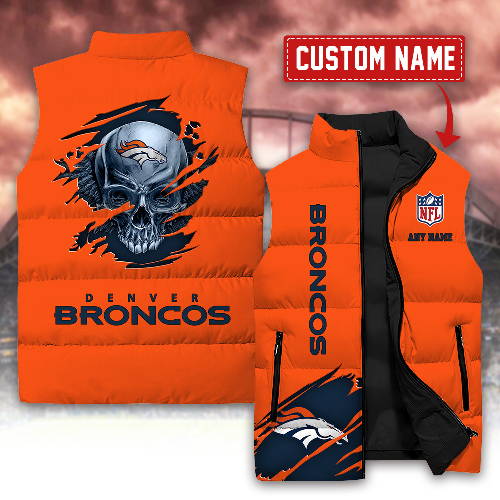 Denver Broncos Personalized Skull Sleeveless Down Vest V2 SP26092310DS02 - Famjoys Denver Broncos Personalized Skull Sleeveless Down Vest V2 SP26092310DS02 - Famjoys