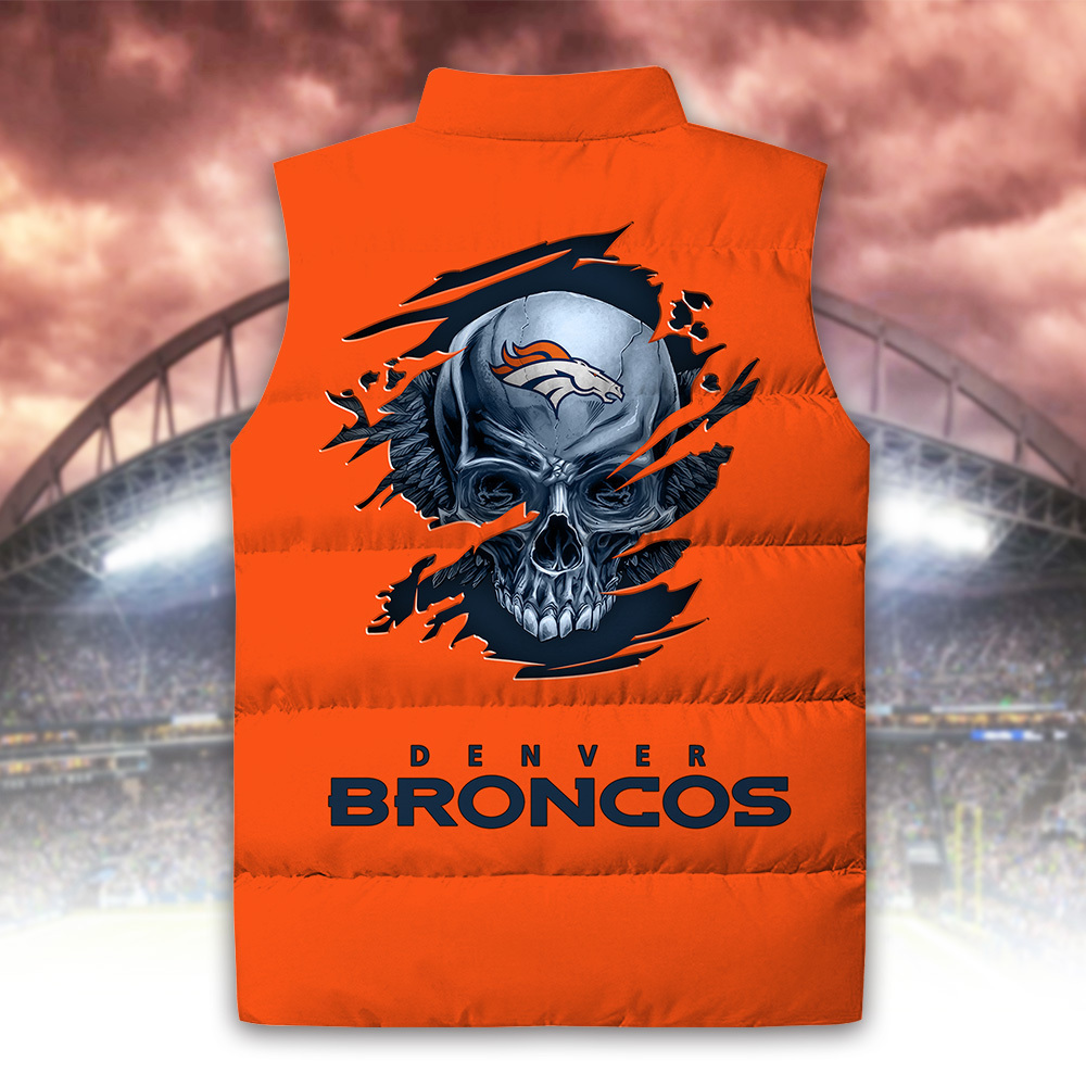 Denver Broncos Personalized Skull Sleeveless Down Vest V2 SP26092310DS02 - Famjoys Denver Broncos Personalized Skull Sleeveless Down Vest V2 SP26092310DS02 - Famjoys