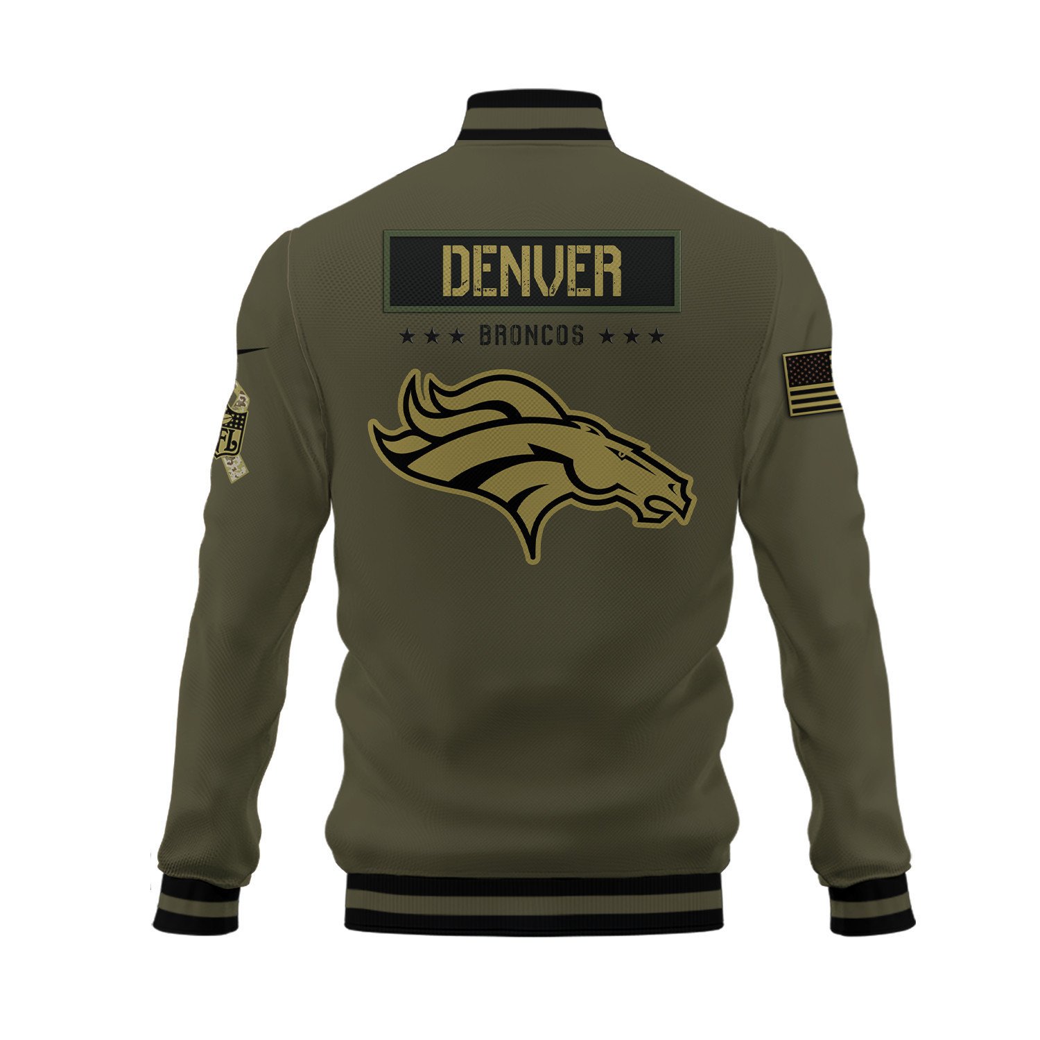 Denver Broncos Salute To Service Club Baseball Jacket Varsity Jacket - Green - Famjoys Denver Broncos Salute To Service Club Baseball Jacket Varsity Jacket - Green - Famjoys