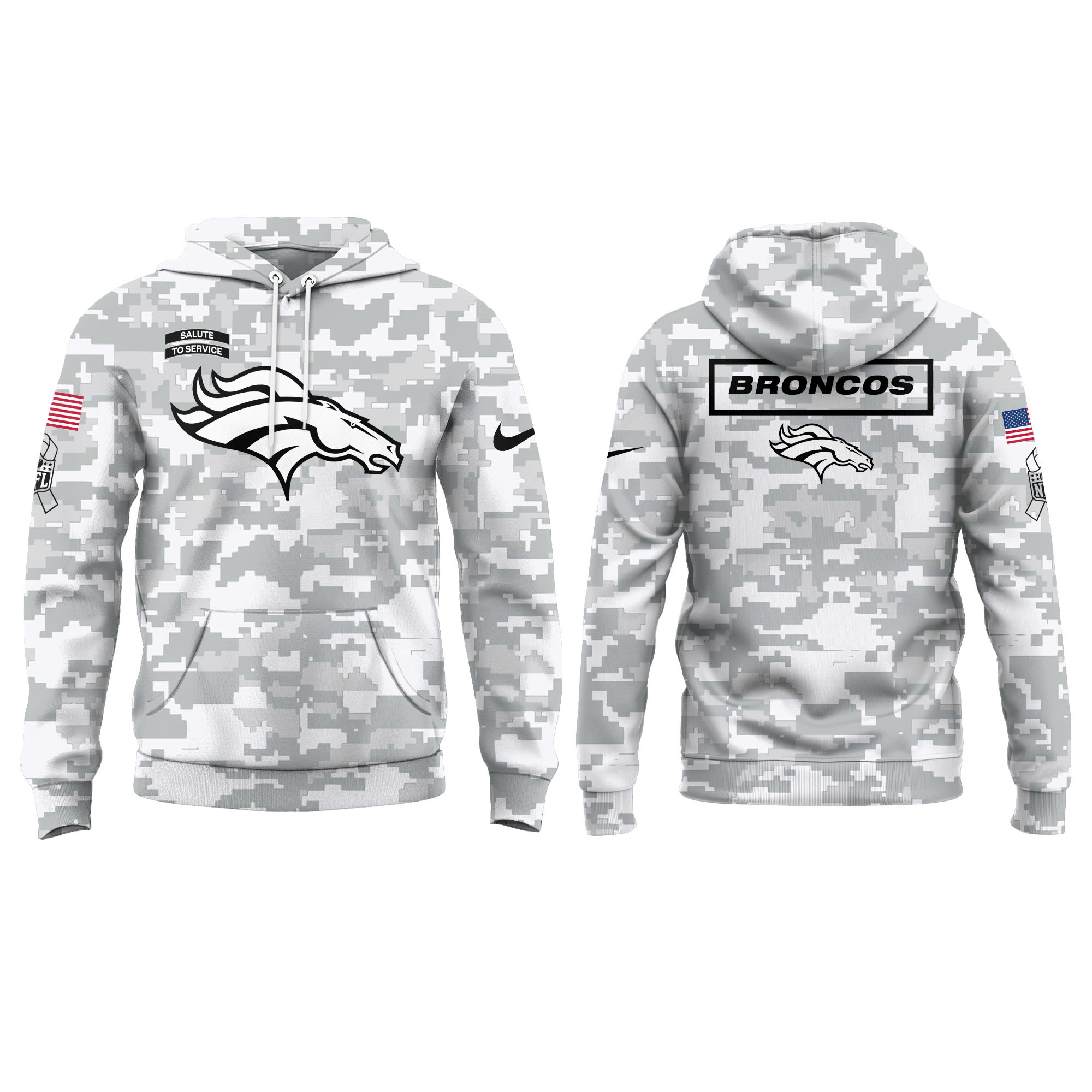 Denver Broncos Salute to Service Club Fleece Pullover Arctic Camo Hoodie - Famjoys Denver Broncos Salute to Service Club Fleece Pullover Arctic Camo Hoodie - Famjoys