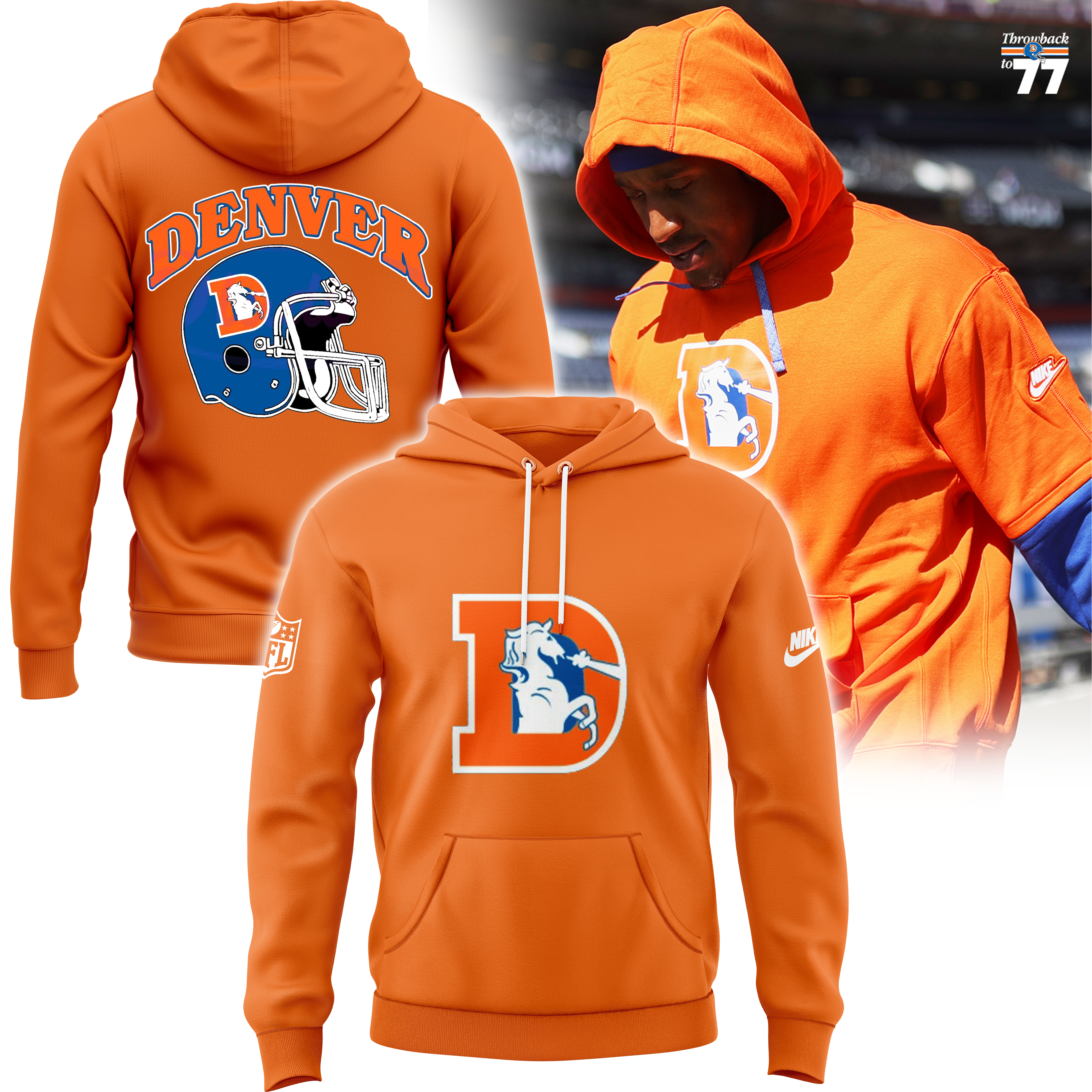 Denver Broncos Throwback Hoodie 2024 - Famjoys Denver Broncos Throwback Hoodie 2024 - Famjoys