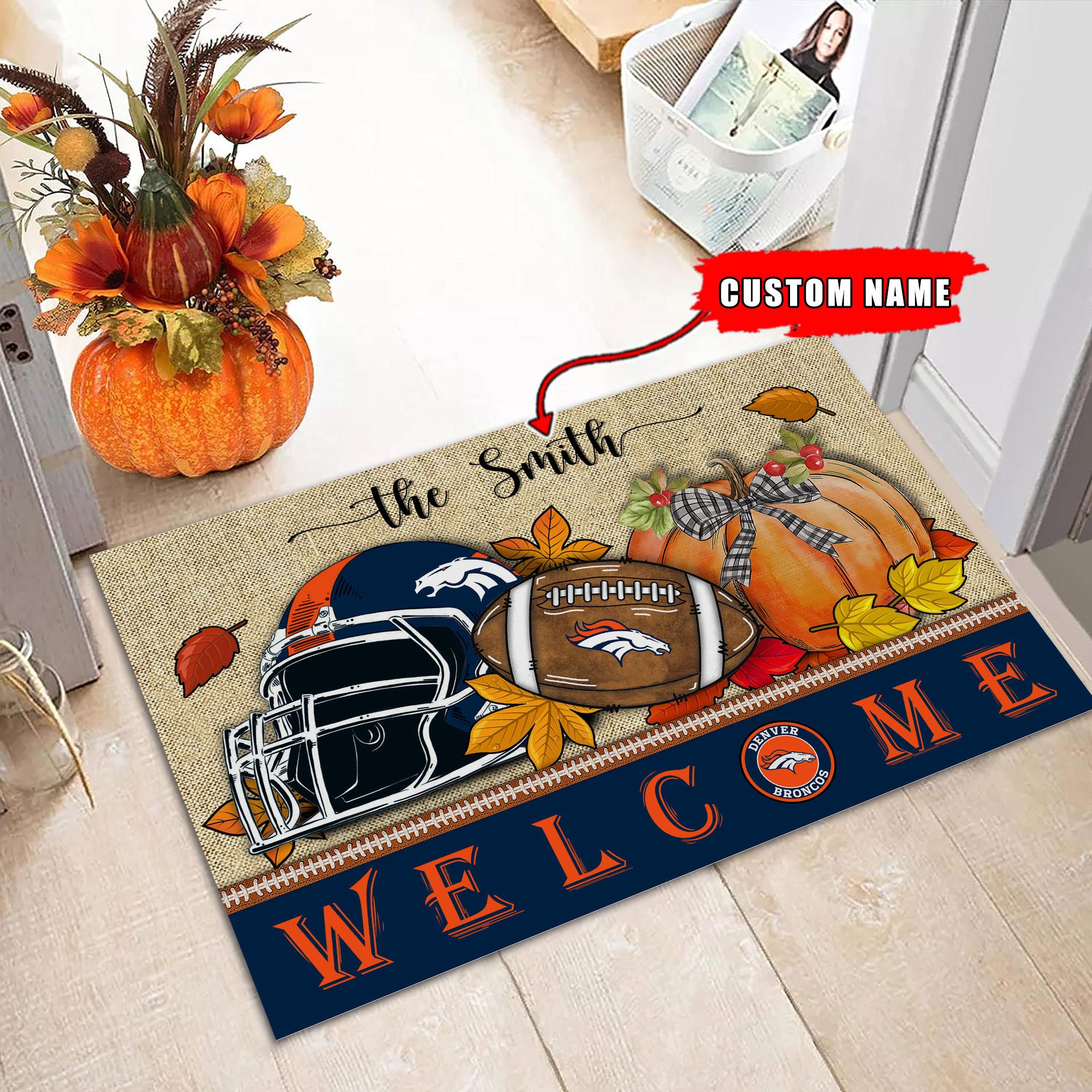 Denver Broncos Welcome Fall Football Doormat - Famjoys Denver Broncos Welcome Fall Football Doormat - Famjoys