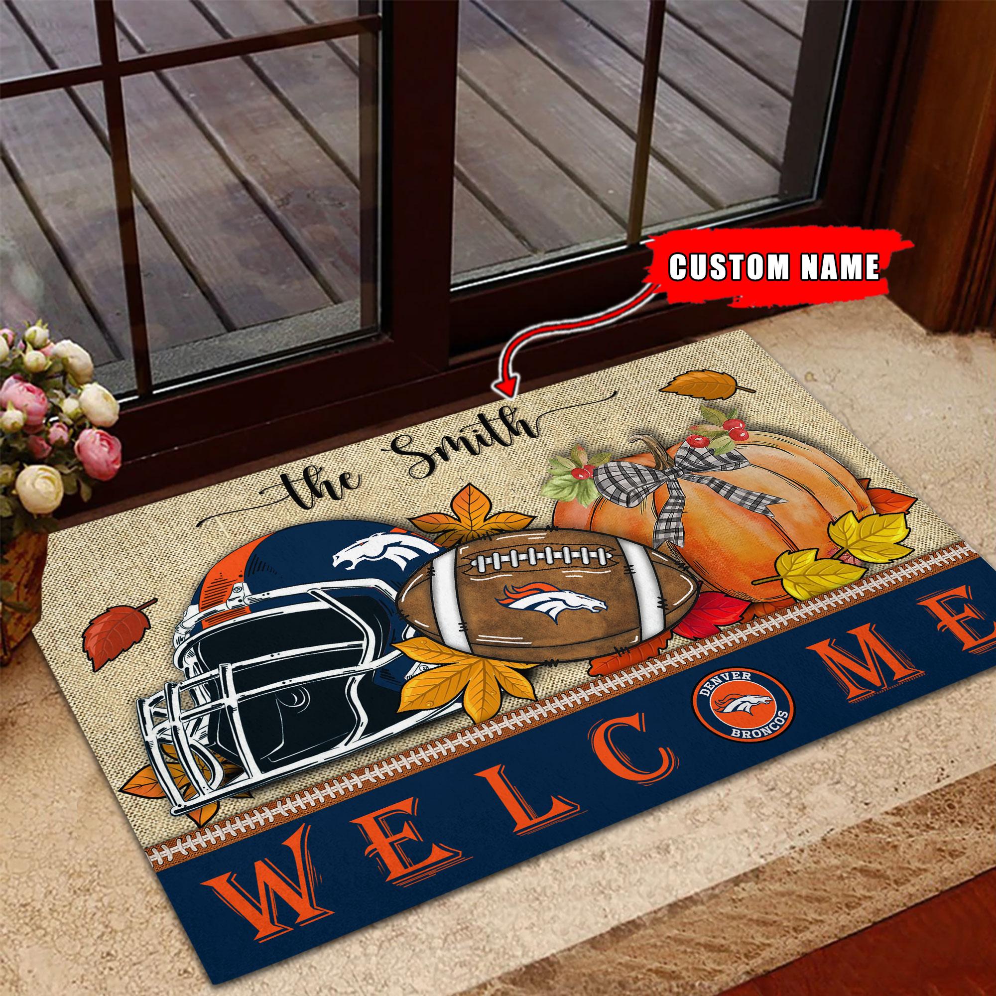 Denver Broncos Welcome Fall Football Doormat - Famjoys Denver Broncos Welcome Fall Football Doormat - Famjoys