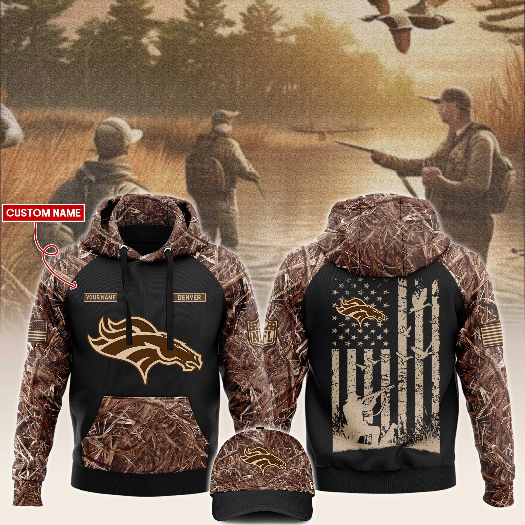 Denver Broncos x Hunting Hoodie V2 - Famjoys Denver Broncos x Hunting Hoodie V2 - Famjoys