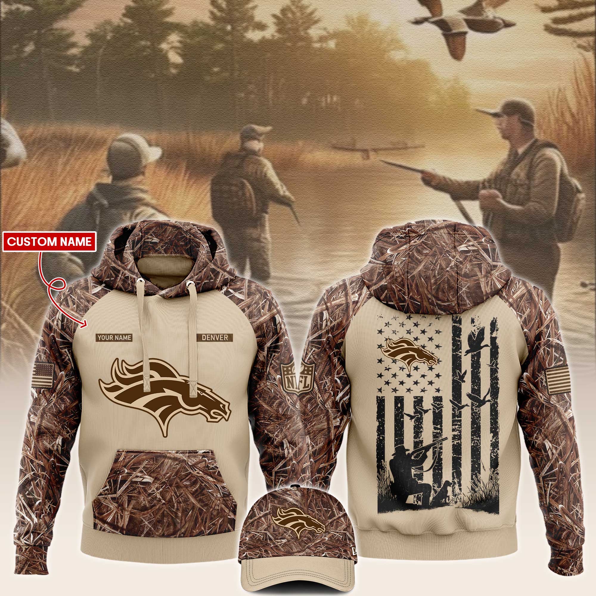 Denver Broncos x Hunting Hoodie V2 - Famjoys Denver Broncos x Hunting Hoodie V2 - Famjoys