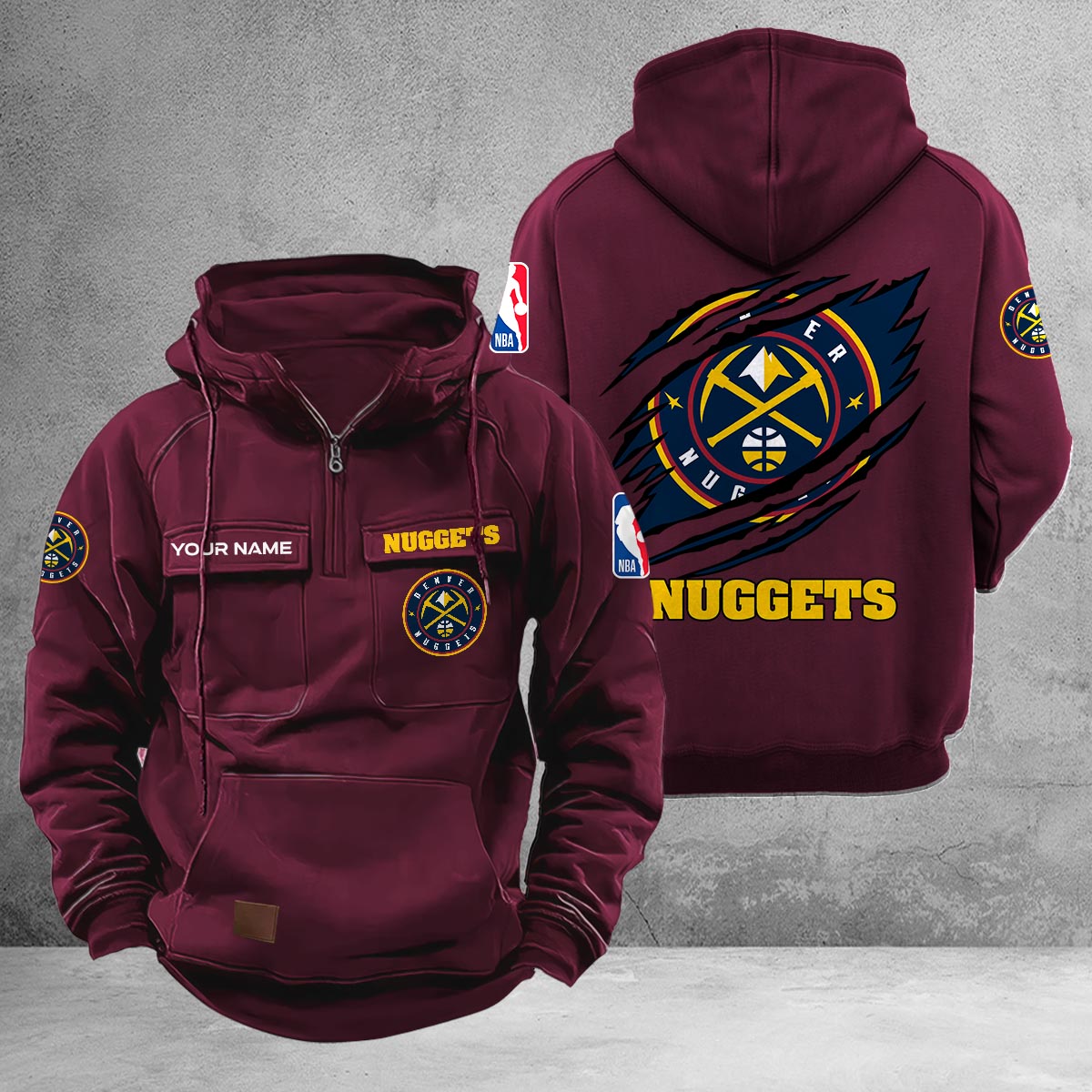 Denver Nuggets Multi-Pockets Zip-Up Hoodie - Famjoys Denver Nuggets Multi-Pockets Zip-Up Hoodie - Famjoys