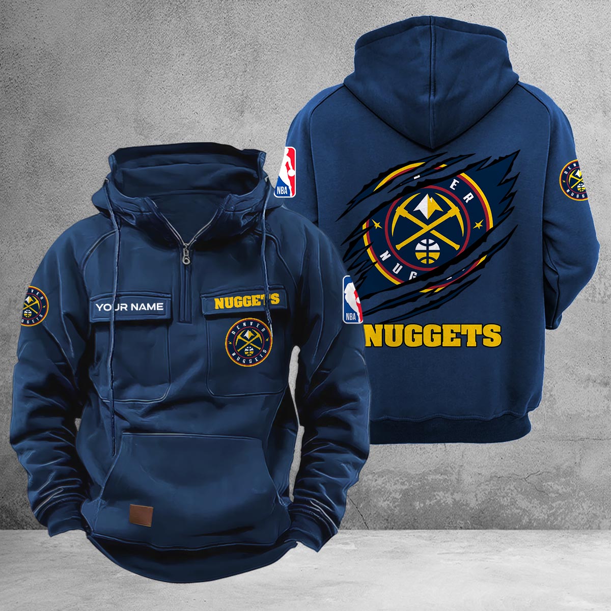 Denver Nuggets Multi-Pockets Zip-Up Hoodie - Famjoys Denver Nuggets Multi-Pockets Zip-Up Hoodie - Famjoys