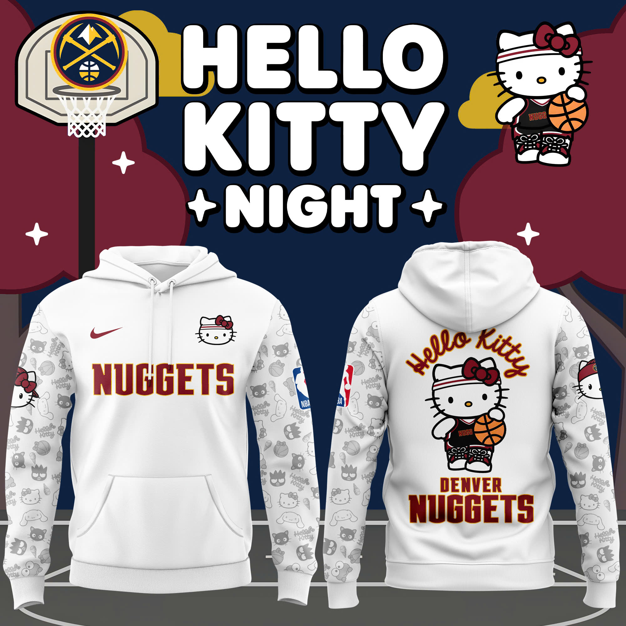 Denver Nuggets Night Premium Pullover Hoodie - Famjoys Denver Nuggets Night Premium Pullover Hoodie - Famjoys