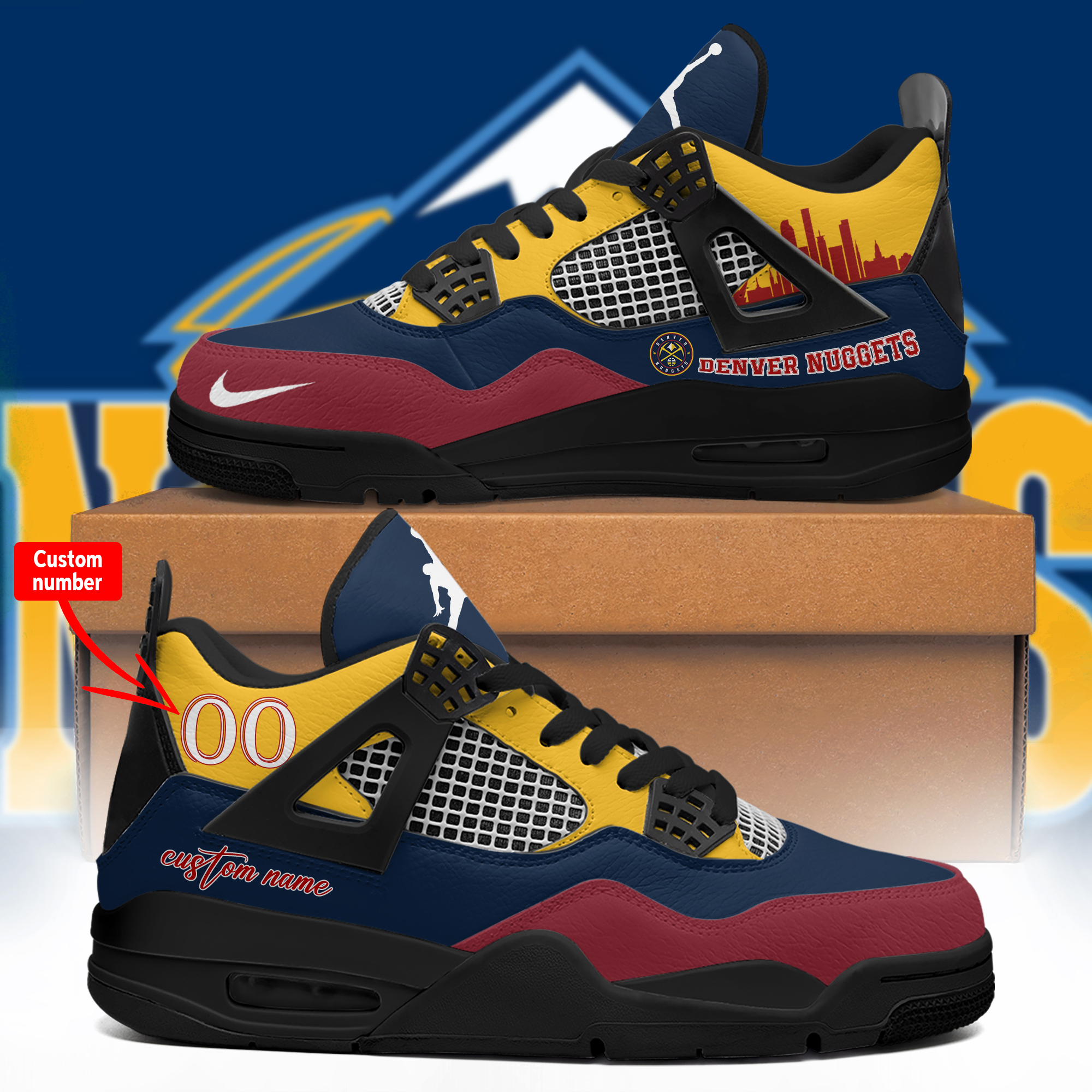 DENVER NUGGETS Personalized Name And Number Shoes - Famjoys DENVER NUGGETS Personalized Name And Number Shoes - Famjoys