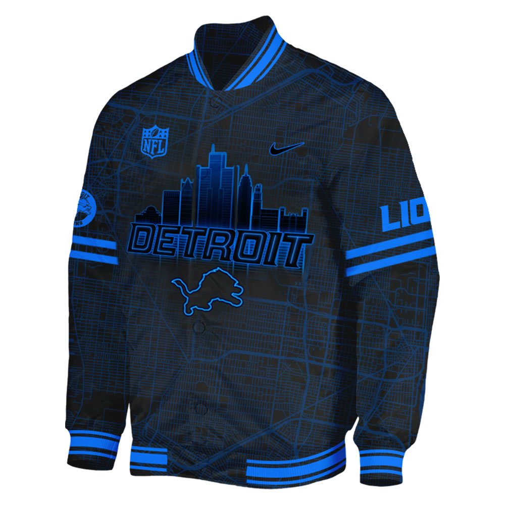 Detrois Lions Back In Black Baseball Jacket s - Famjoys Detrois Lions Back In Black Baseball Jacket s - Famjoys