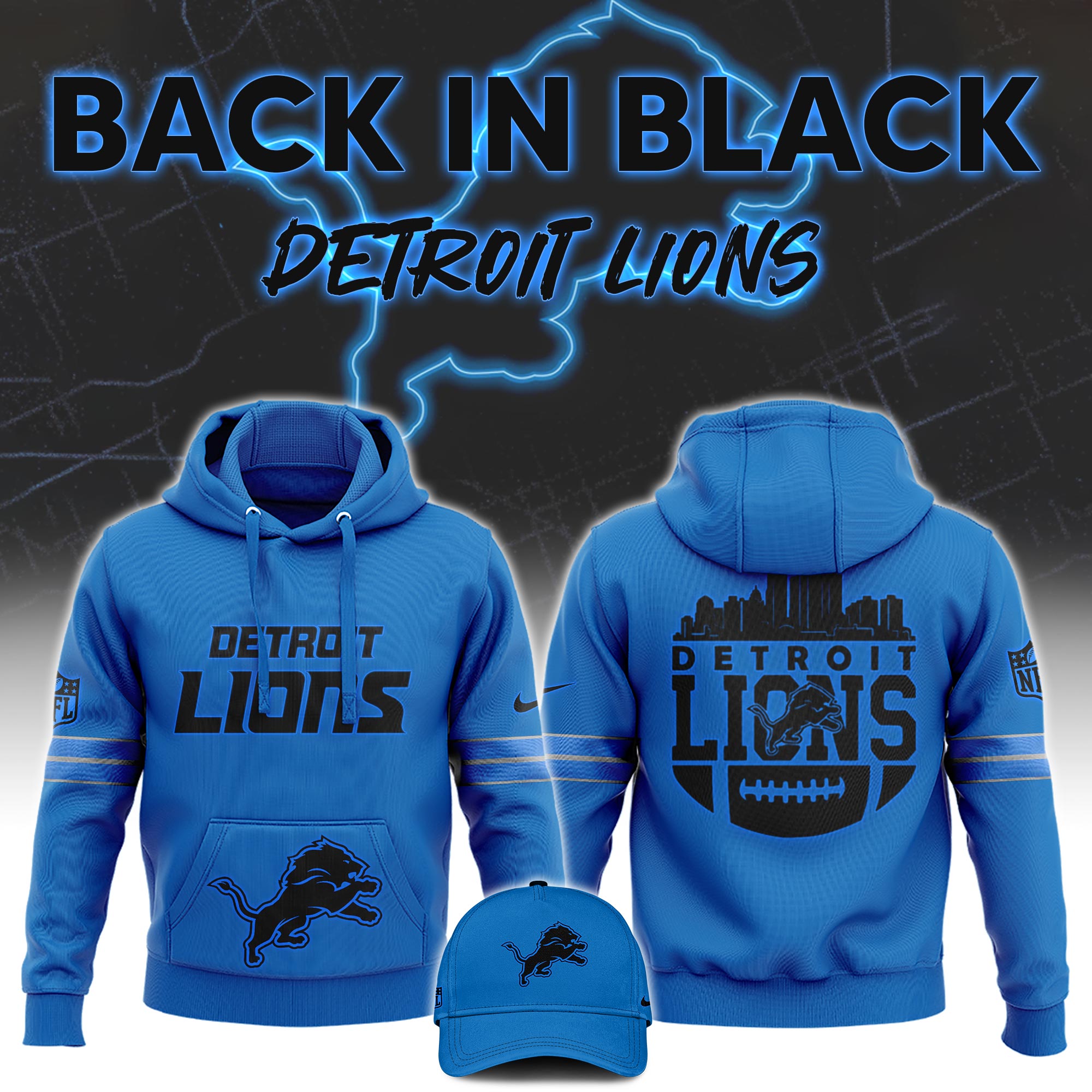 Detrois Lions Back In Black Hoodie s V2 - Famjoys Detrois Lions Back In Black Hoodie s V2 - Famjoys