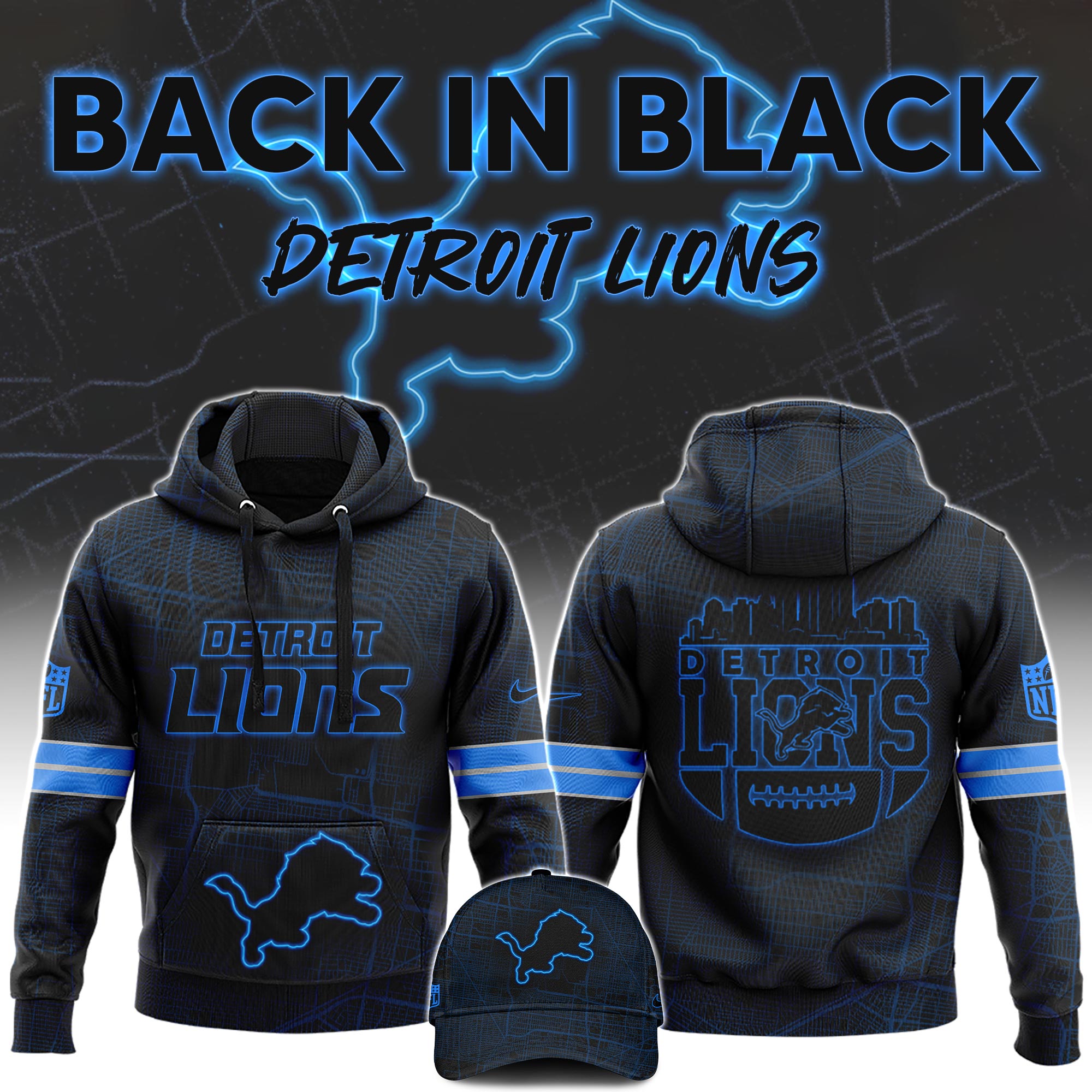 Detrois Lions Back In Black Hoodie s V2 - Famjoys Detrois Lions Back In Black Hoodie s V2 - Famjoys