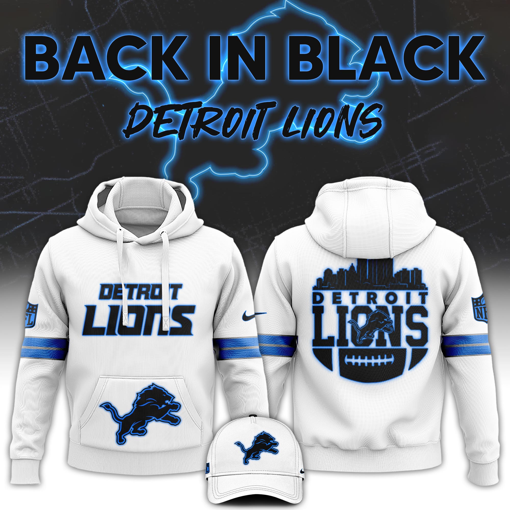 Detrois Lions Back In Black Hoodie s V2 - Famjoys Detrois Lions Back In Black Hoodie s V2 - Famjoys