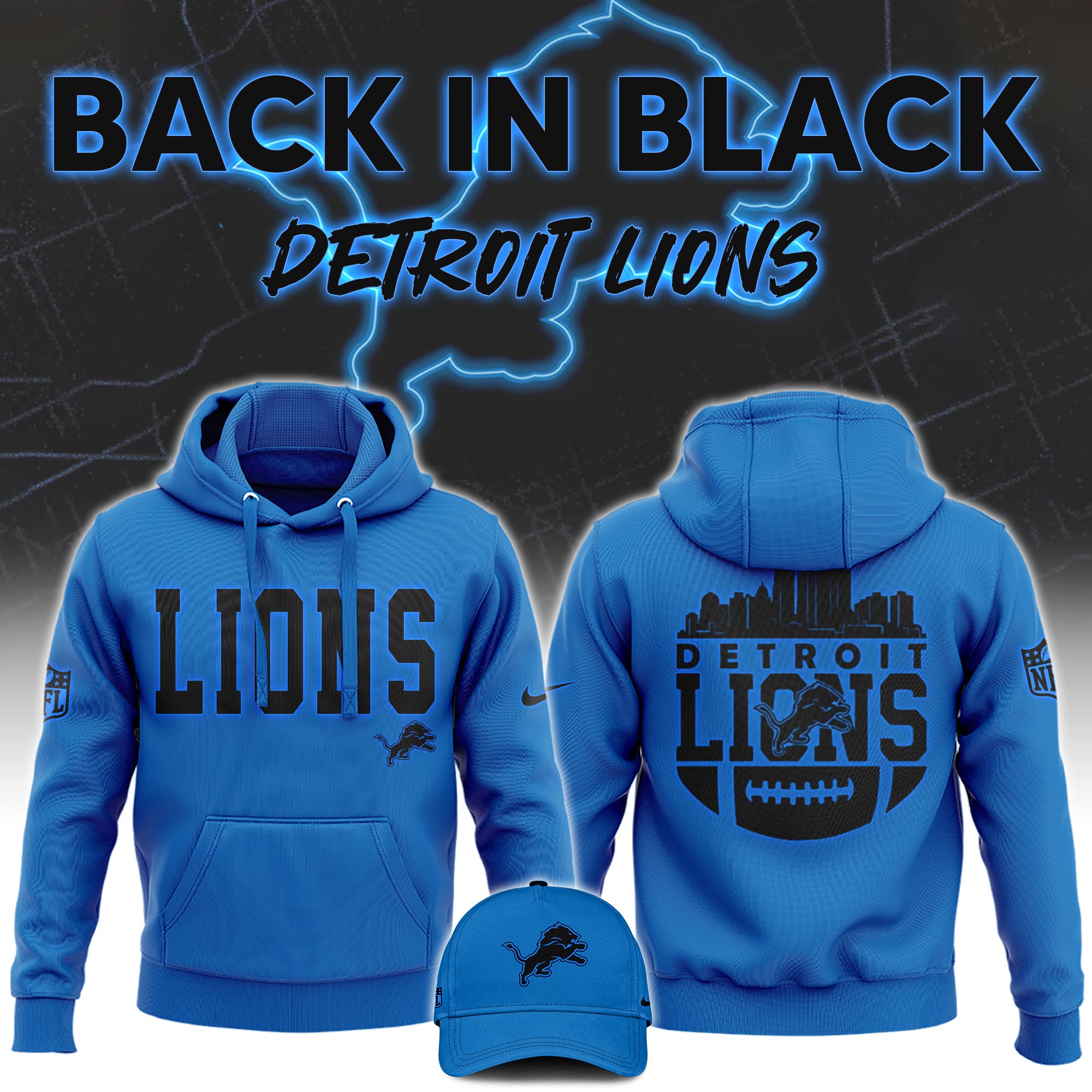 Detrois Lions Back In Black Hoodie s V4 - Famjoys Detrois Lions Back In Black Hoodie s V4 - Famjoys