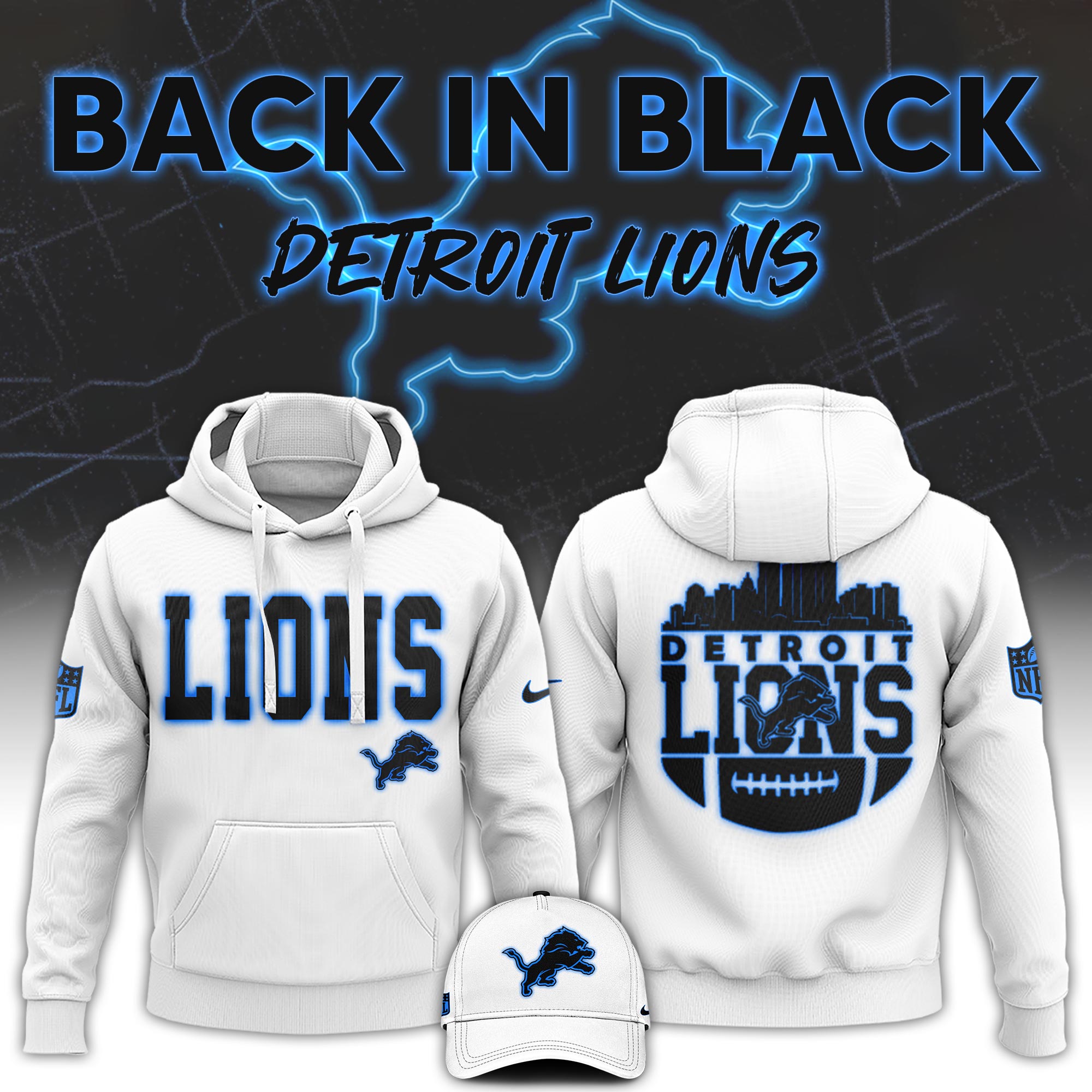 Detrois Lions Back In Black Hoodie s V4 - Famjoys Detrois Lions Back In Black Hoodie s V4 - Famjoys