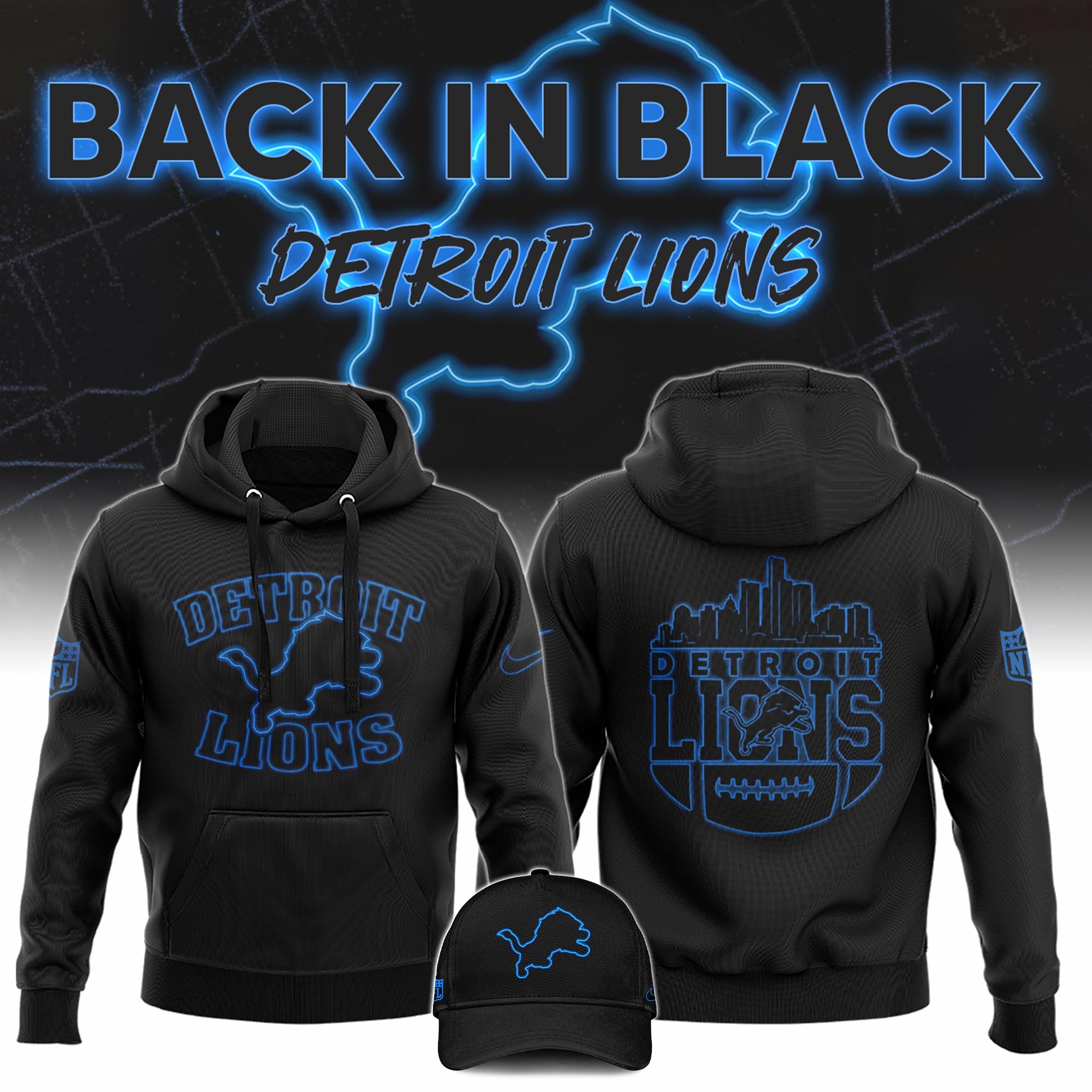 Detrois Lions Back In Black Hoodie s V6 - Famjoys Detrois Lions Back In Black Hoodie s V6 - Famjoys
