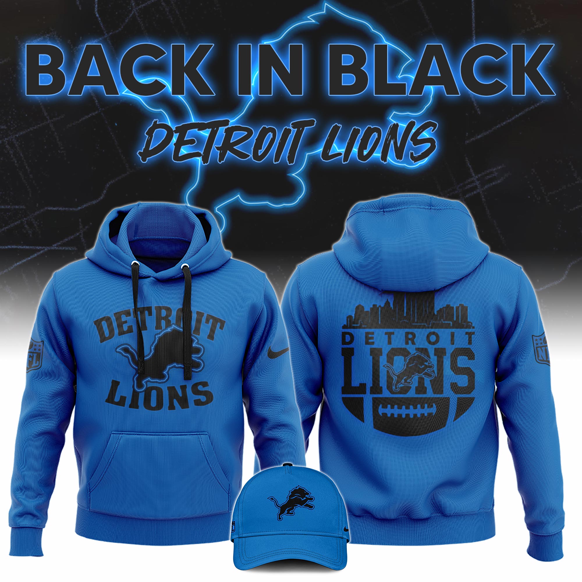 Detrois Lions Back In Black Hoodie s V6 - Famjoys Detrois Lions Back In Black Hoodie s V6 - Famjoys