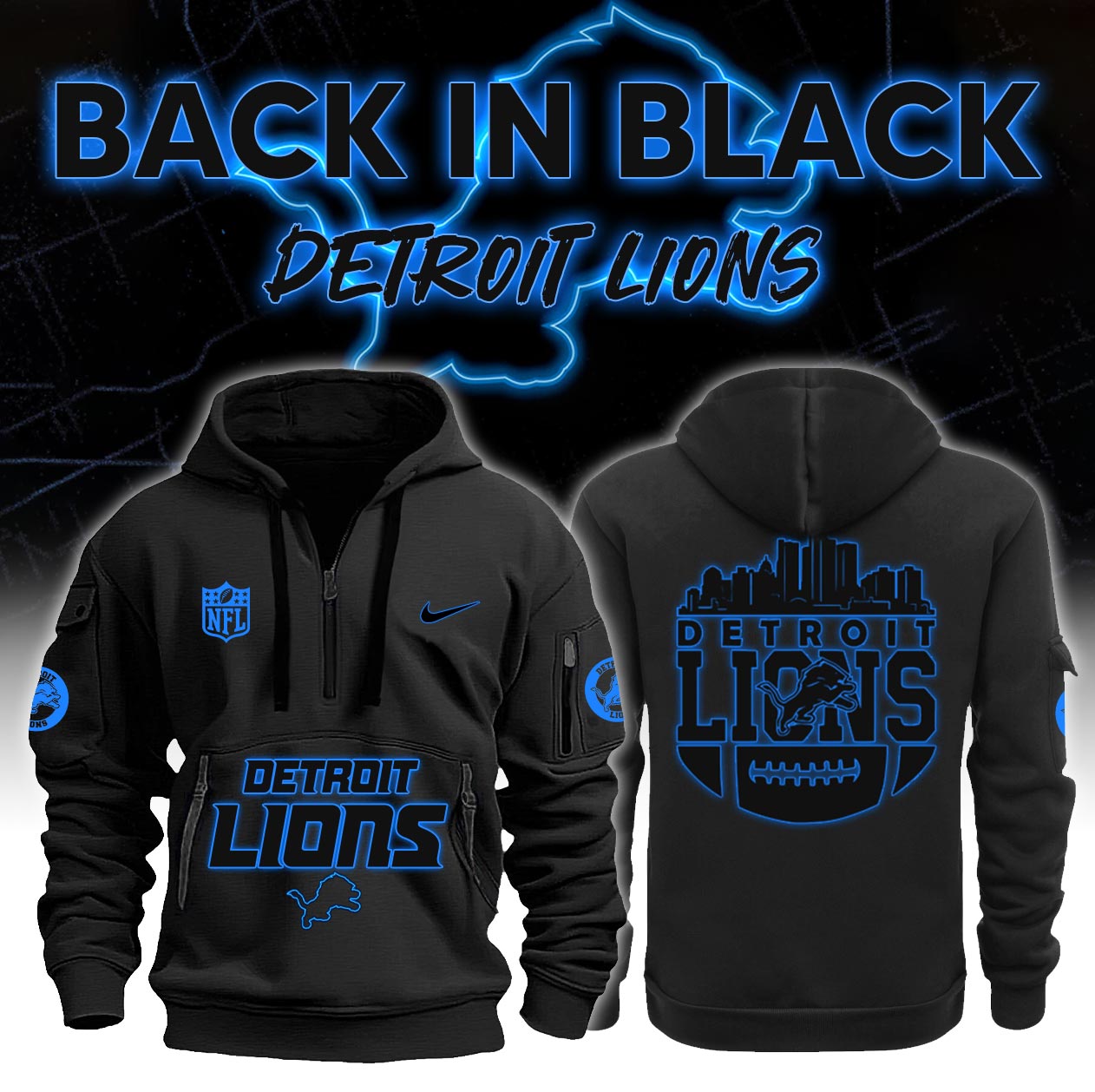Detrois Lions Back In Black New Hoodie s V2 - Famjoys Detrois Lions Back In Black New Hoodie s V2 - Famjoys