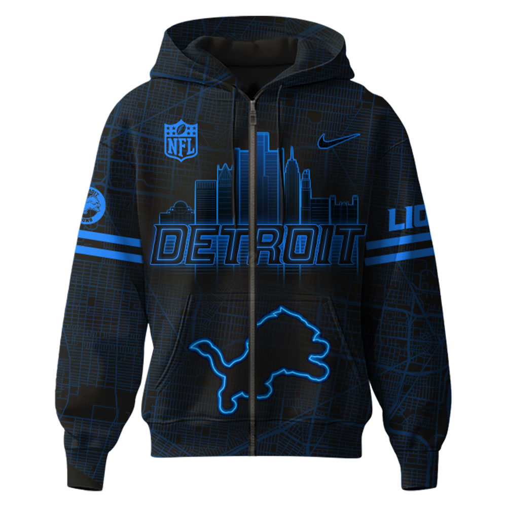 Detrois Lions Back In Black Zip Hoodie s - Famjoys Detrois Lions Back In Black Zip Hoodie s - Famjoys
