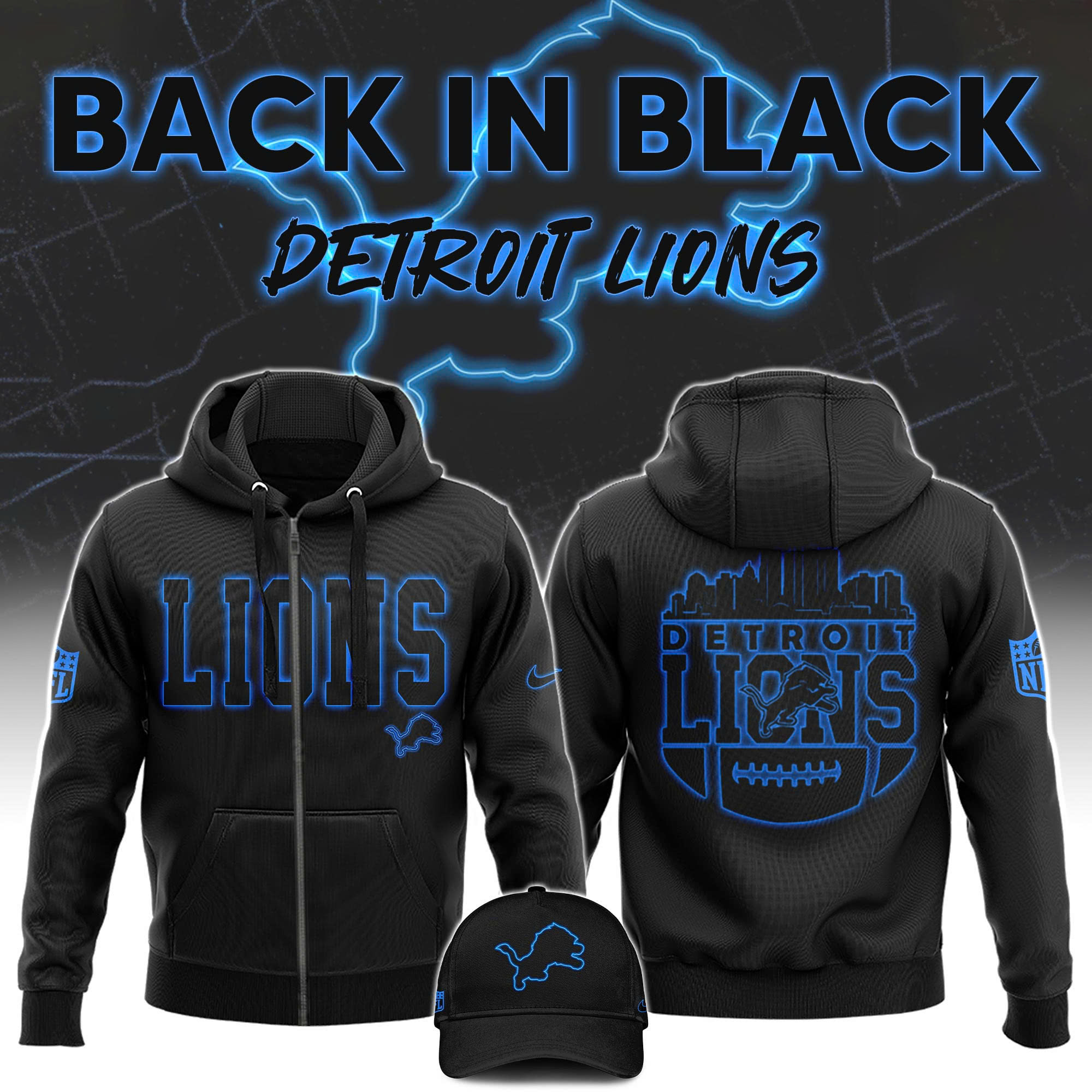 Detrois Lions Back In Black Zip Hoodie s v3 - Famjoys Detrois Lions Back In Black Zip Hoodie s v3 - Famjoys