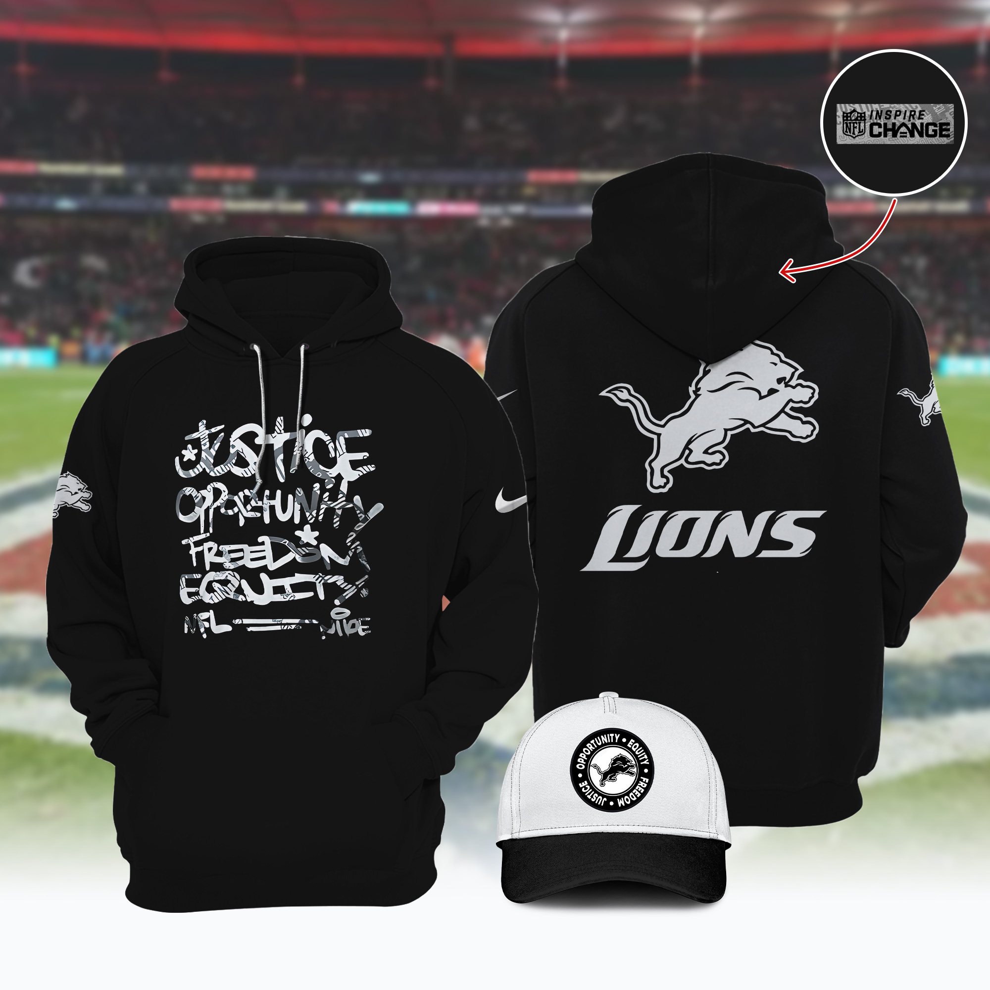 Detroit Lion Justice Opportunity Rreedom Equity Hoodie - Famjoys Detroit Lion Justice Opportunity Rreedom Equity Hoodie - Famjoys